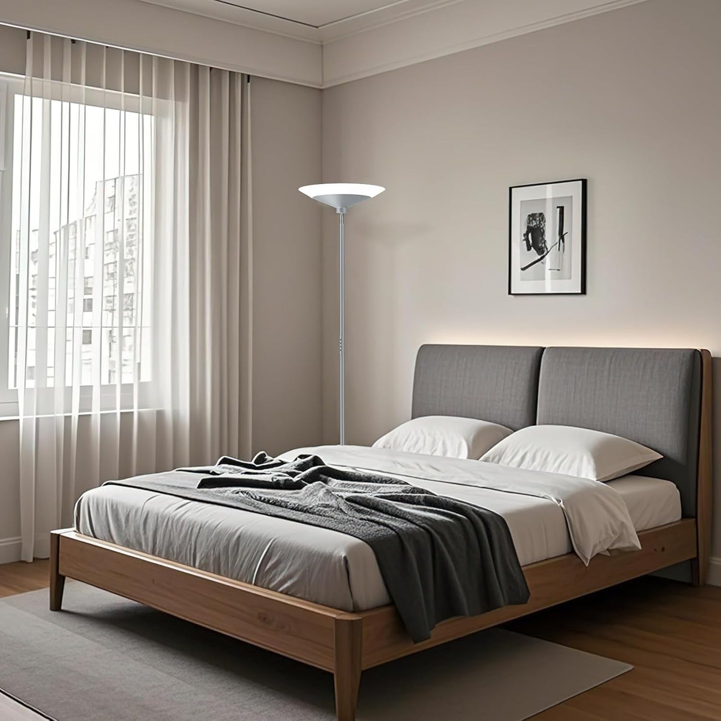 Silver Torchiere Floor Lamp - 30W Dimmable LED Standing Lamp with Remote/Button Control, 1800Lm, 3000-6500K, 72in Bright Standing Pole Light for Living Room Bedroom Office Corner