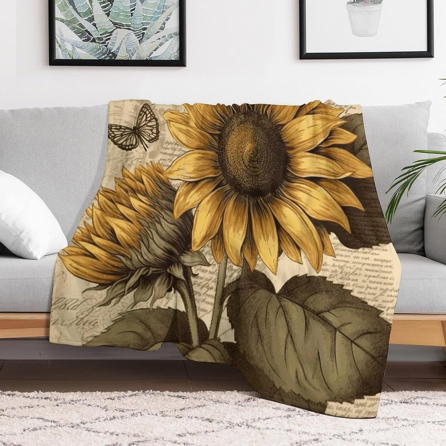 Retro Sunflower Throw Blanket for Couch Super Soft Warm Lightweight Throw Blankets Cozy Flannel Bed Blanket Cute Decorative Blankets for All Seasons Home Decor Gift 60"*80"（150 * 200cm）