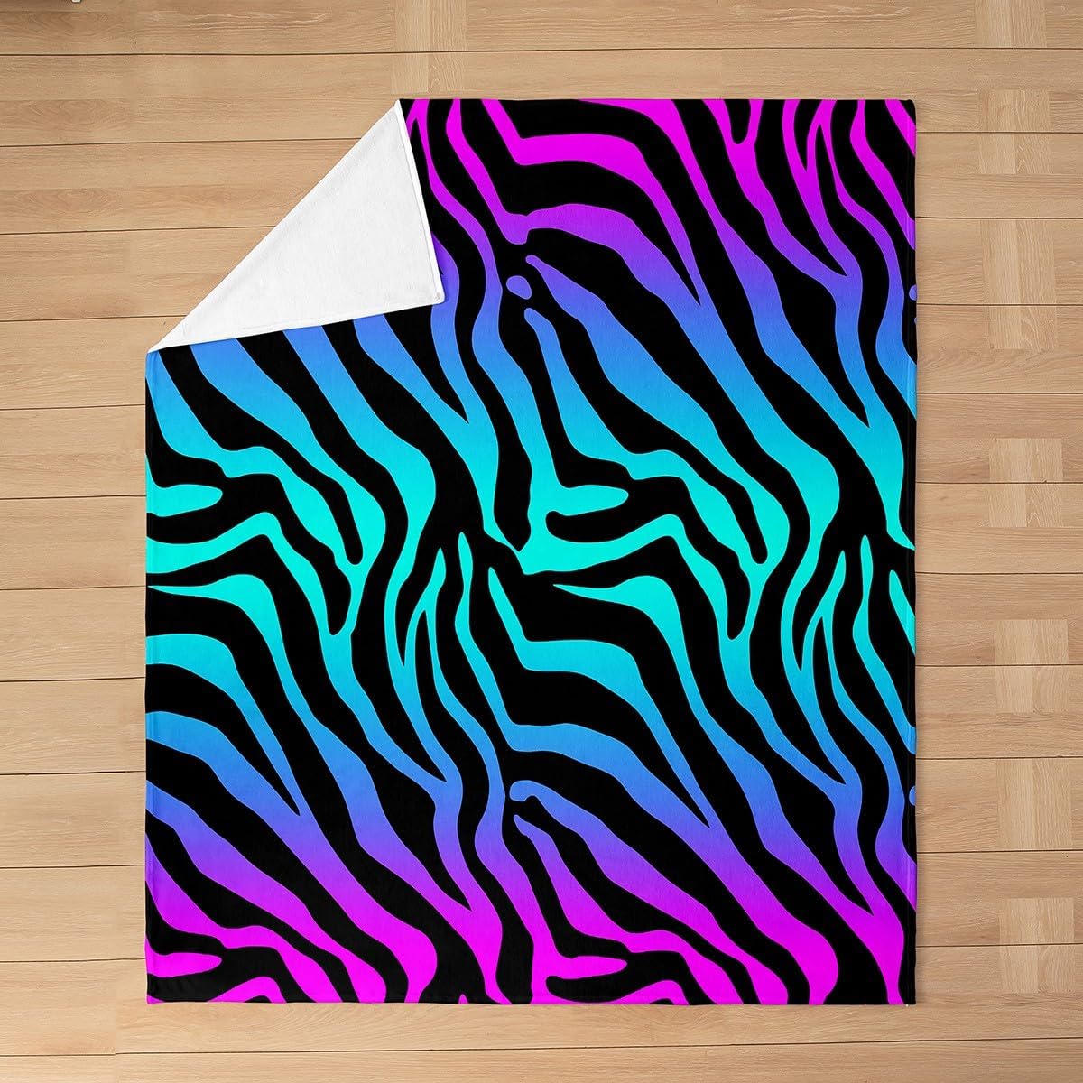 Zebra Stripes Fuzzy Blanket Animal Skin Print Flannel Fleece Throw Blanket for Sofa Couch Abstract Geometric Ultra Soft Bed Blanket Blue Purple Blanket 90"x90"