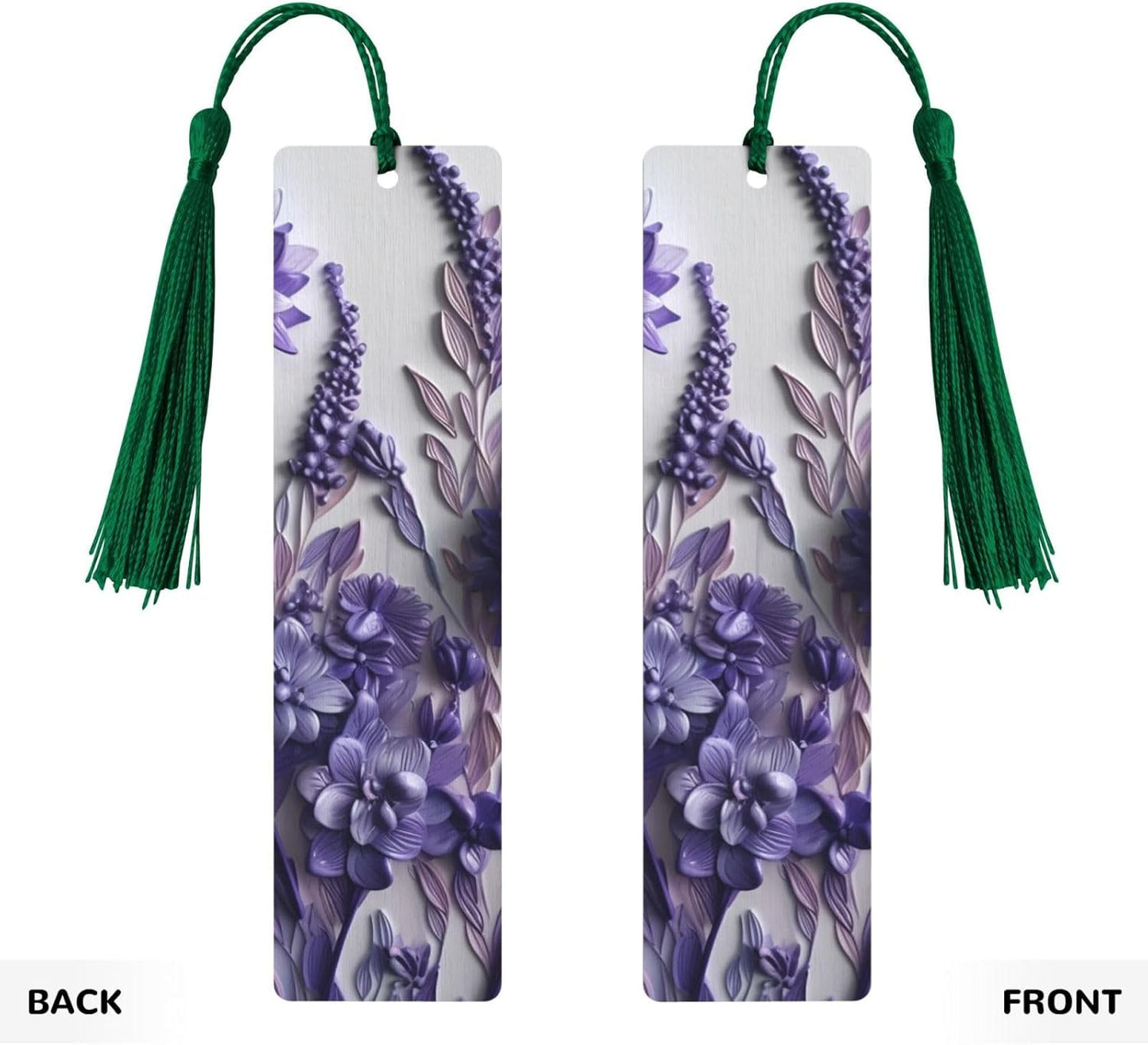 Purple Flowers Bookmarks Gifts for Women Men, Wooden Bookmarks for Book Lovers, Vintage Book Marks Ornaments with Tassel, Unique Personalized Reading Page Markers Dark Green
