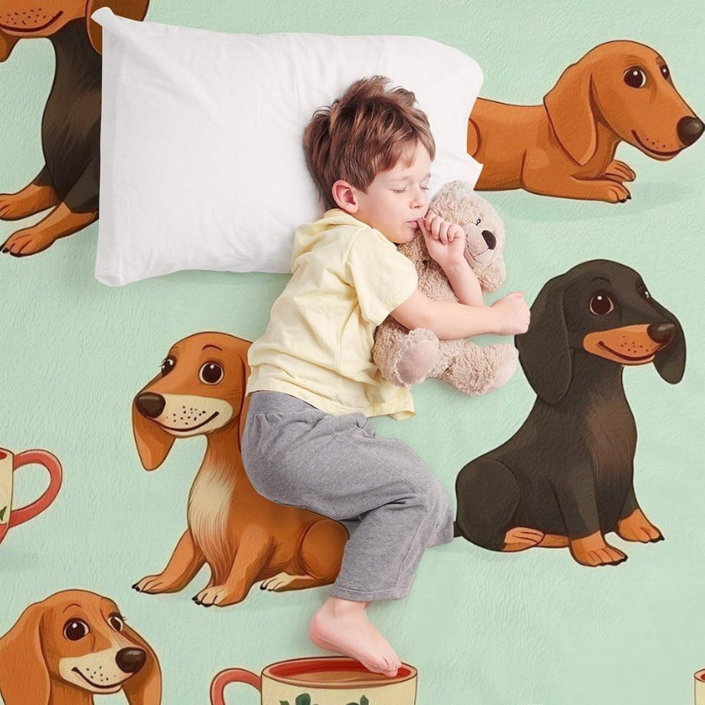 Cute Coffee Dachshund Throw Blanket for Couch Bed Plush Cozy Fuzzy Flannel Blanket for All Season 55"x70"