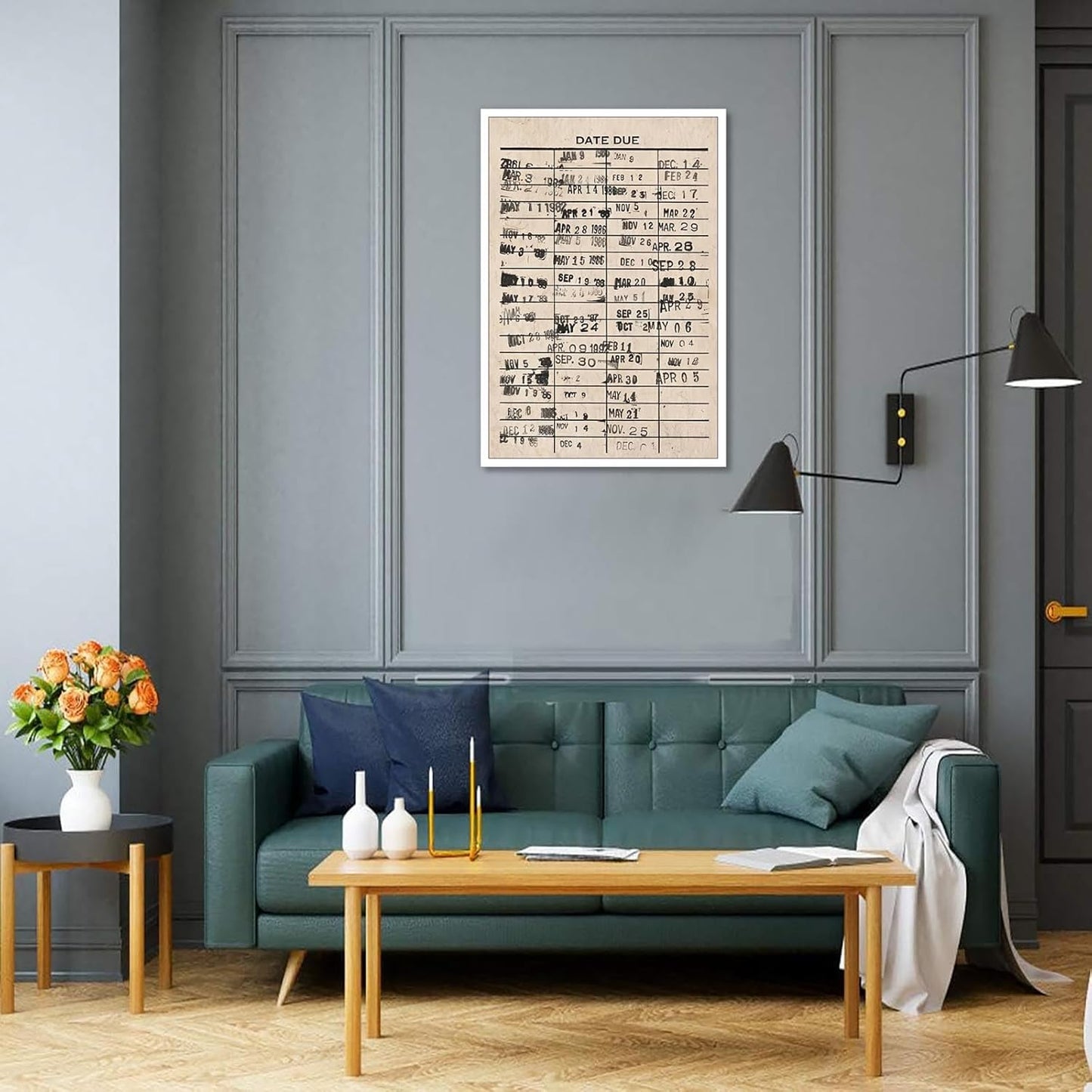 Vintage Book Due Date Poster Library Reading Card Canvas Wall Art Neutral Books Literature Lover Aesthetic Artwork Prints Painting For Living Room Bedroom Office Wall Decor 12x16in Unframed
