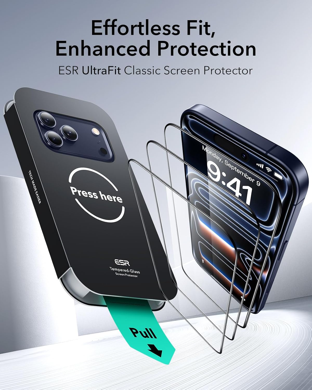 ESR 3 Pack for iPhone 17 Pro Max Screen Protector, Military-Grade Shatterproof, 9H Hardness, Full Coverage Tempered Glass with Ultra Fit Tray