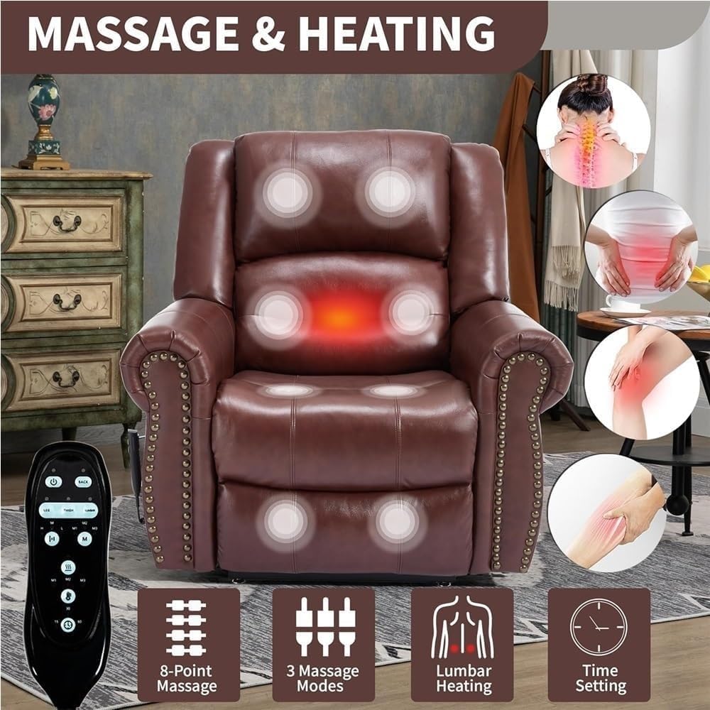 Dual Motor Lift Recliner Chair for Elderly Electric Lounge Chair Lay Flat Adjustable Massage Heat Infinite Position Standing Assistance USB Ports Upholstered Seating Comfortable Reclining Sofa