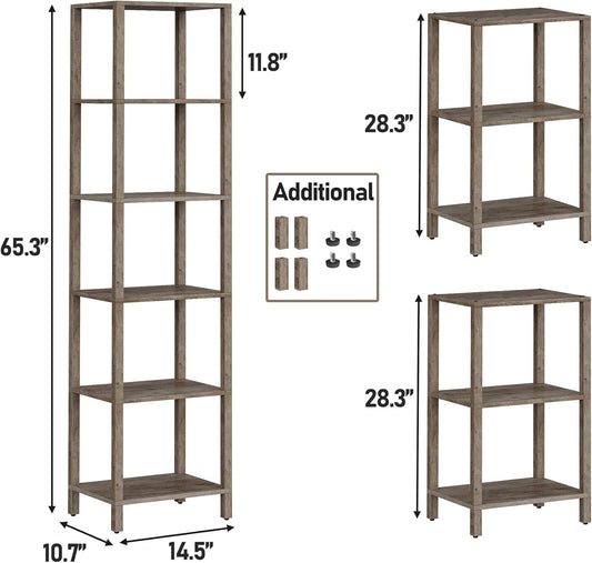 TUTOTAK Bookshelf, 6-Tier Tall Book Shelf, Narrow Bookcase for Small Space, DIY Stackable Bookshelf, for Living Room, Office, Study, Entryway, Industrial, Pure Greige BS01BG006G