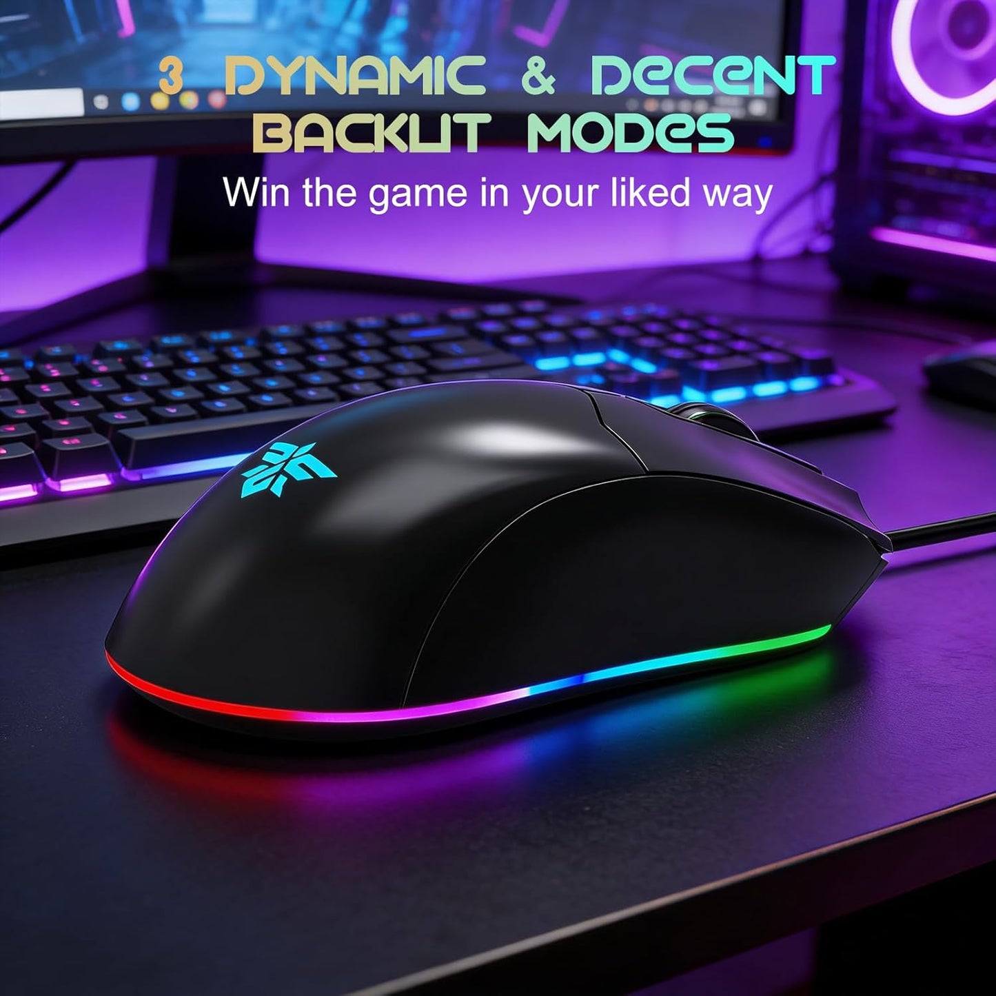 NPET Wired Keyboard and Mouse Combo, 98 Keys Mechanical Feel Quiet Membrane Keyboard with Knob, Double-Shot Keycaps, Spill-Resistant, 26-Key Rollover, RGB Backlight for PC/Mac Gamers
