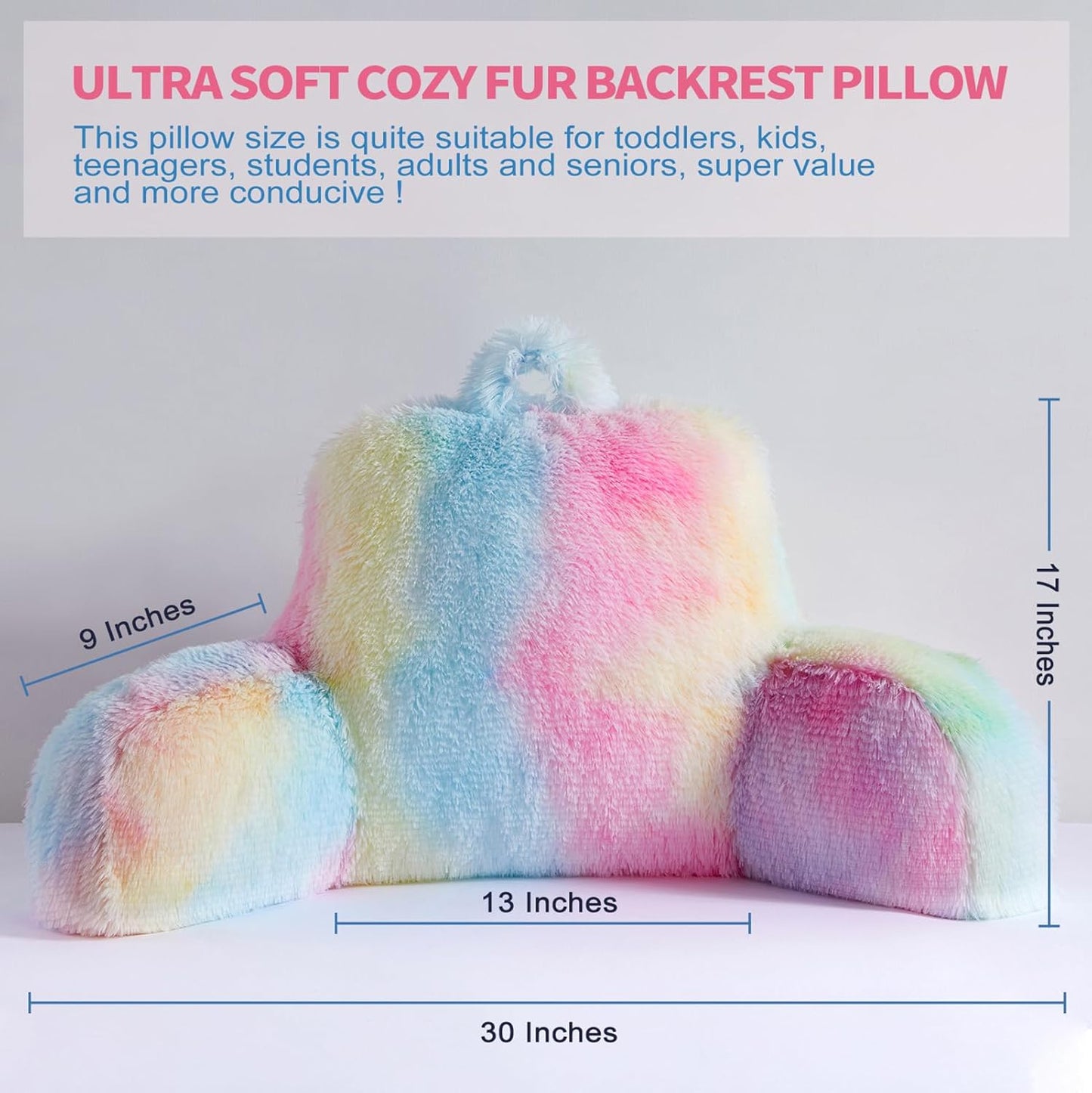 Faux Fur Backrest Pillow for Kids, Teen Reading Pillow with Arms, Fluffy Back Support Pillow for Sitting Up in Bed/Couch, Bed Wedge Pillow for Girls, Reading & Bed Rest Pillows (Pink)