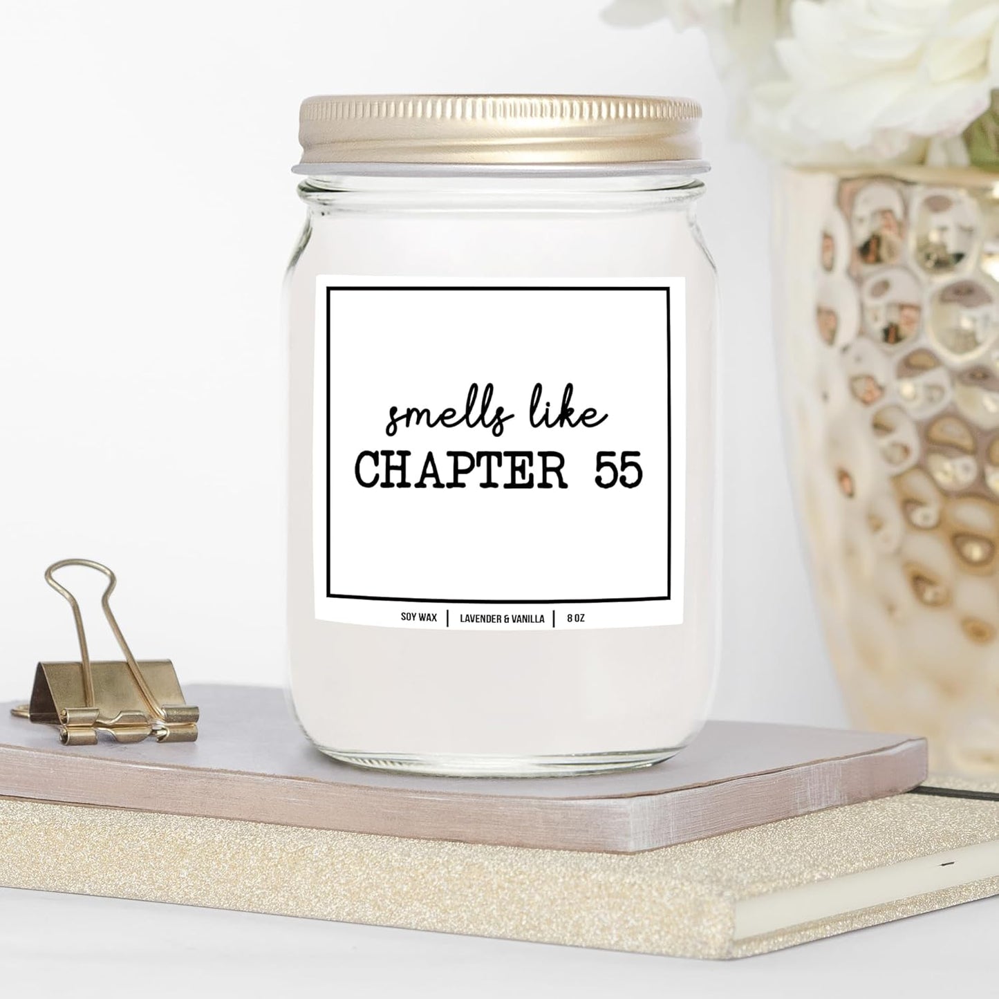 You Nique Designs Smells Like Chapter 55 Candle - Bookish Candles, Book Lovers, Themed Gifts for Reading Lovers Women, Book Club Present Ideas, Reading Themed Gifts (Lavender & Vanilla)