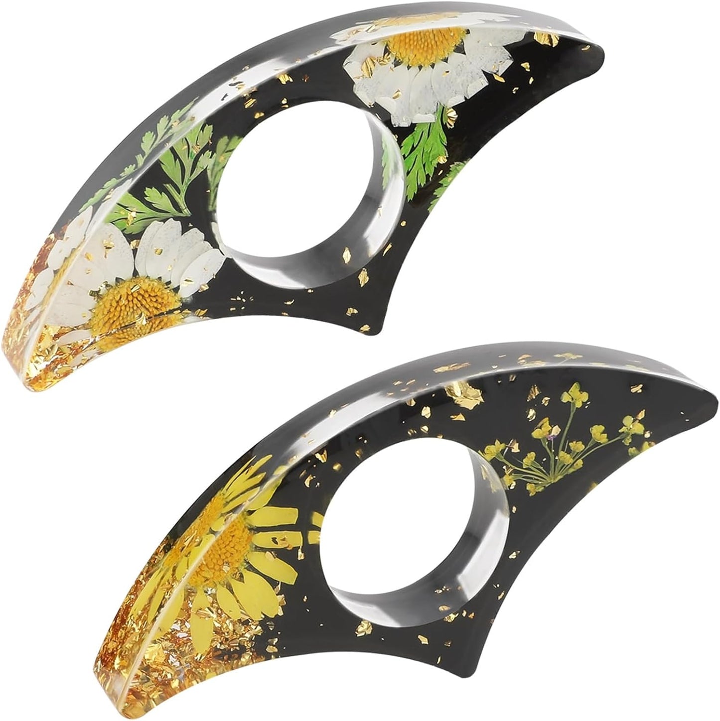 cobee Dried Flower Book Holder, 2 Pieces Handmade Thumb Book Page Holder Resin Reading Accessories Ring Book Opener Floral Bookmark for Teachers Book Lovers
