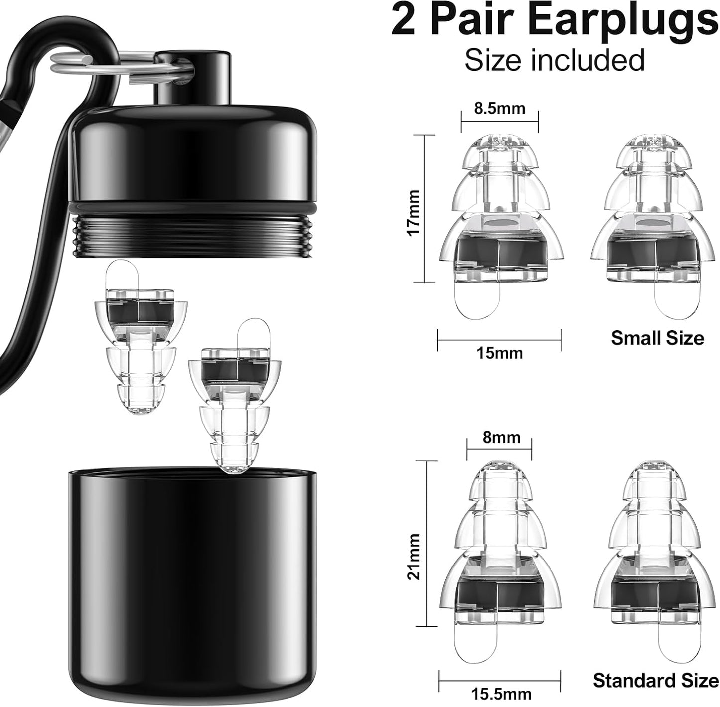 High Fidelity Concert Earplugs for Concerts Musicians，Earplugs for noise reduction，24db Advanced Filter Technology Ear Protection for Music Festivals,DJ's, Nightclub, Drummers - 2 Pairs（Black）