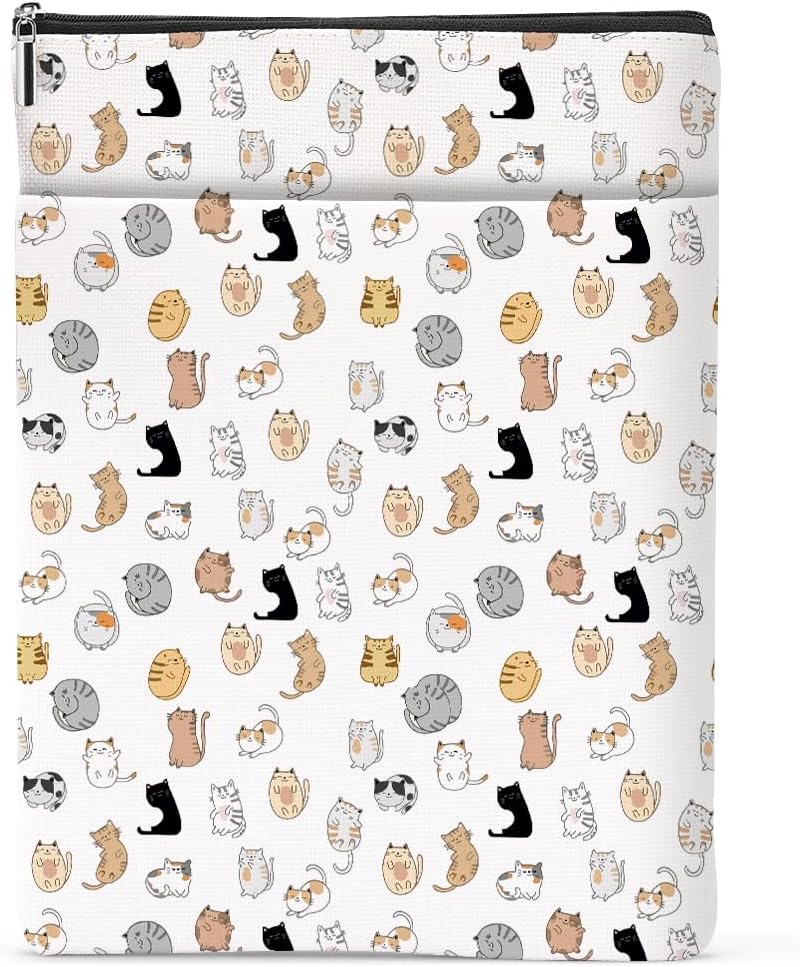 Cute Cat Book Sleeve Books Cover Cat Gifts for Women Friendship Book Lovers Gifts Books Pouch Protector Cats Stuff for Lady Mom Girls Animal Lovers Christmas Birthday Graduation