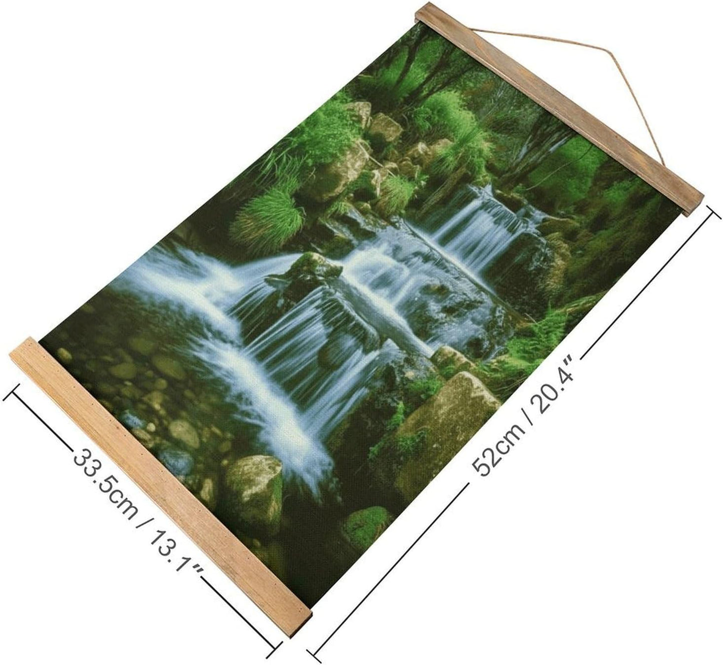 Vintage Waterfall Flowing Down Poster with Wooden Frame Personalized Linen Hanging Scroll Painting Rustic Wall Hanging Illustrative Modern Artwork Decor for Home Living Room Bedroom Office