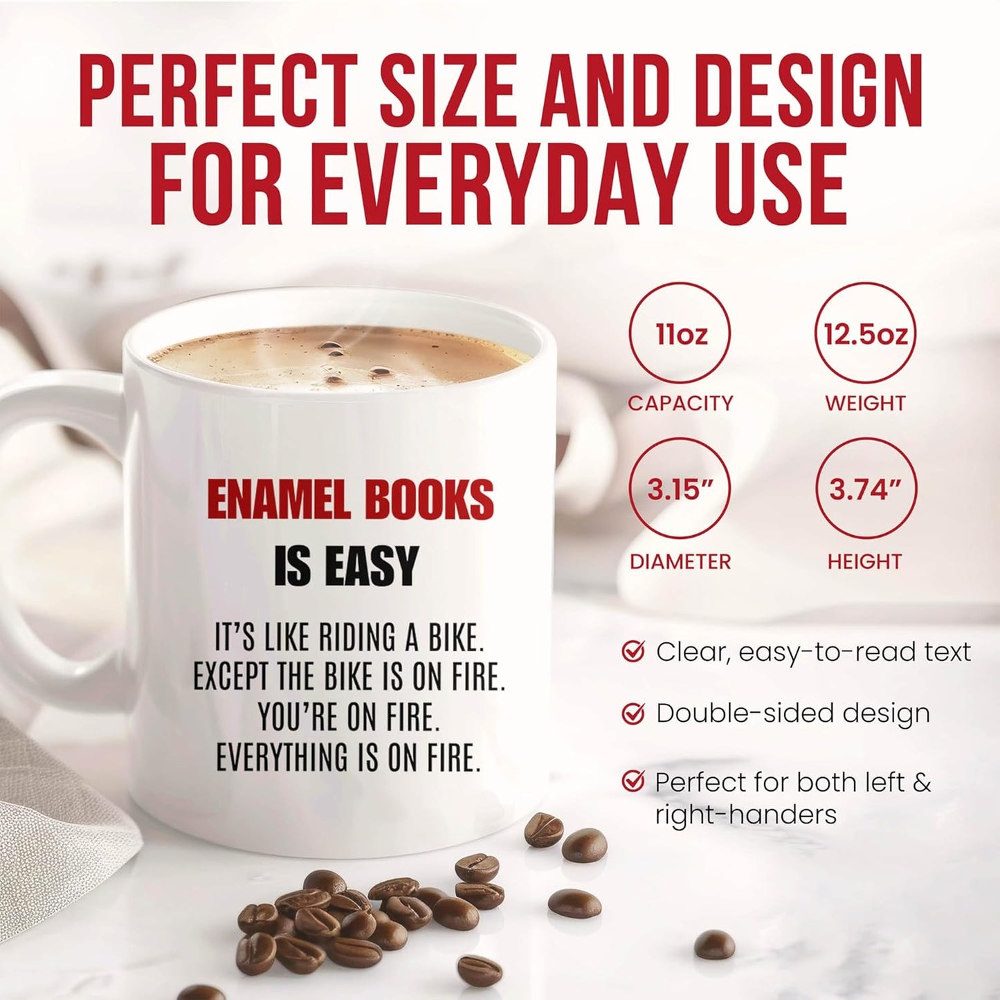 Enamel Books Is Easy Mug - Literary Collector Coffee Cup - Bookworm Funny Gift From Friends - Reading Tea Mugs - Literature Lover Cups - 11 Oz Ceramic Gifts For Book Enthusiasts, Birthday, Him, Her