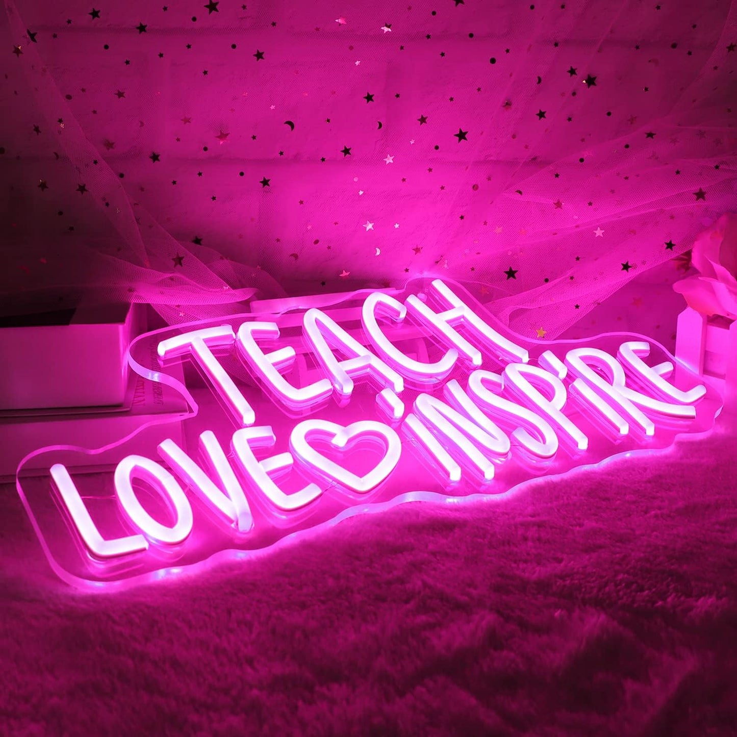 JFLLamp TEACH LOVE INSPIRE Neon Signs for Wall Decor Neon Lights for Bedroom Led Signs Suitable for Man Cave Living Room Beer Bar Game Office Hotel Birthday Party 5v USB Power 16.5 * 7.8Inches(Pink)