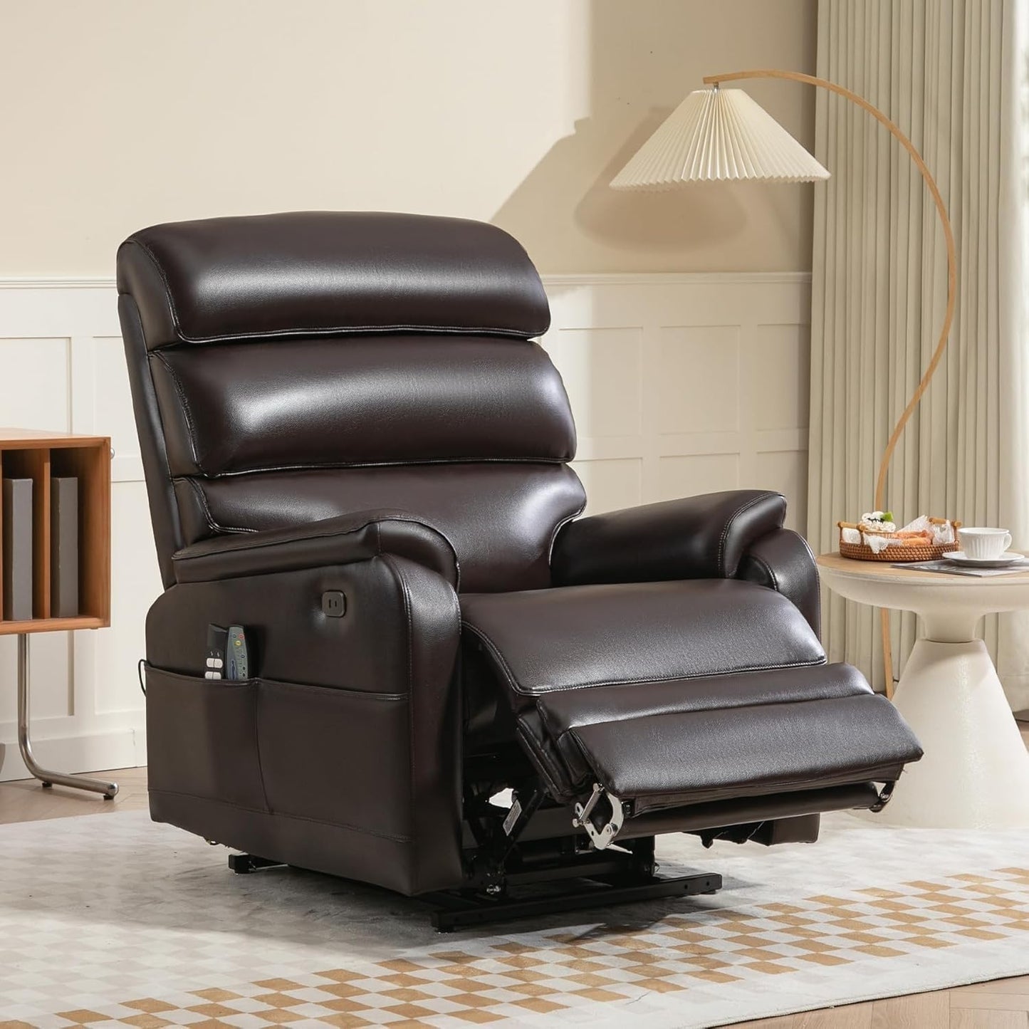Big Tall Man Lay Flat Ergonomic Lounge Chair with Extended Footrest Single Power Lift Recliner Chairs Sofa Heat Massage for Home Theater Living Room Bedroom