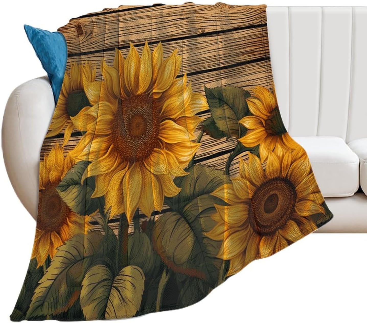 Paint Wooden Board Sunflower Throw Blanket for Couch Super Soft Warm Lightweight Throw Blankets Cozy Flannel Bed Blanket Cute Decorative Blankets for All Seasons Home Decor Gift 40"*50" （100 * 130cm）