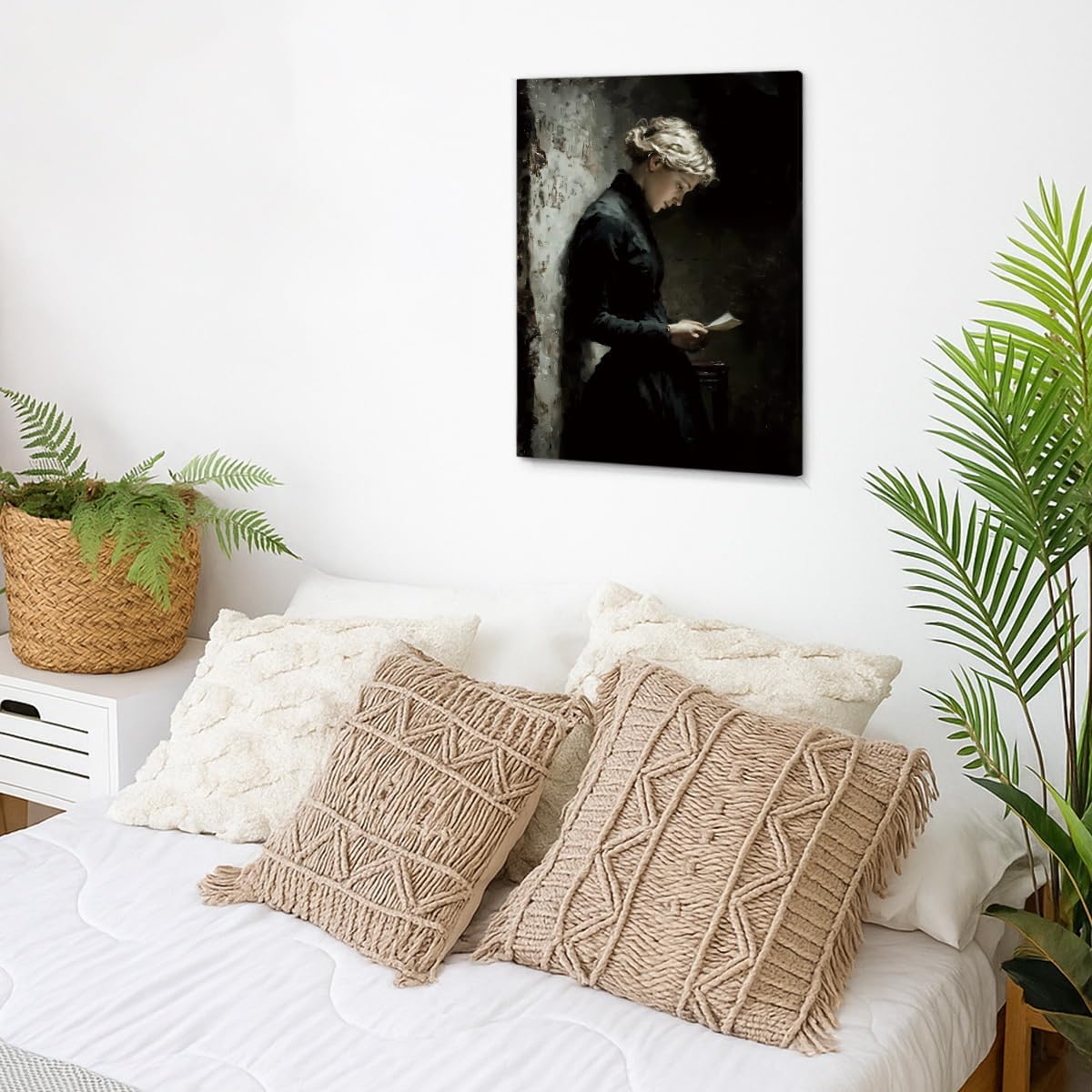 Vintage Dark Academia Wall Art - Elegant Women Reading Painting Artwork - Victorian Style Wall Decor for Home Living Room Bedroom 8x10 Canvas Framed