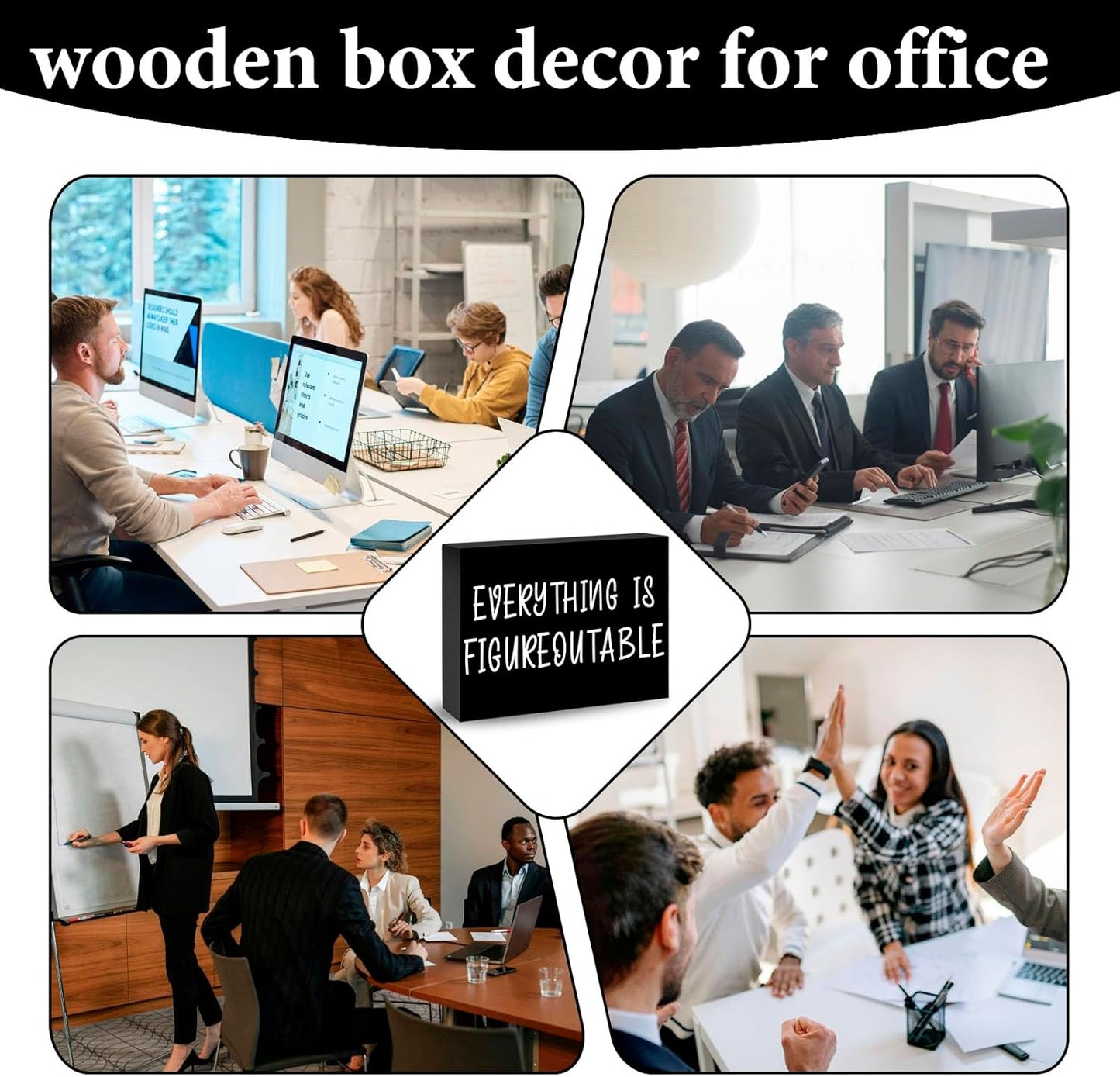 Everything Is Figureoutable Office Decorations For Work Cubicle Decor Funny Office Inspirational Gifts For Women Men Wooden Decoration Plaque Motivational Desk Decor