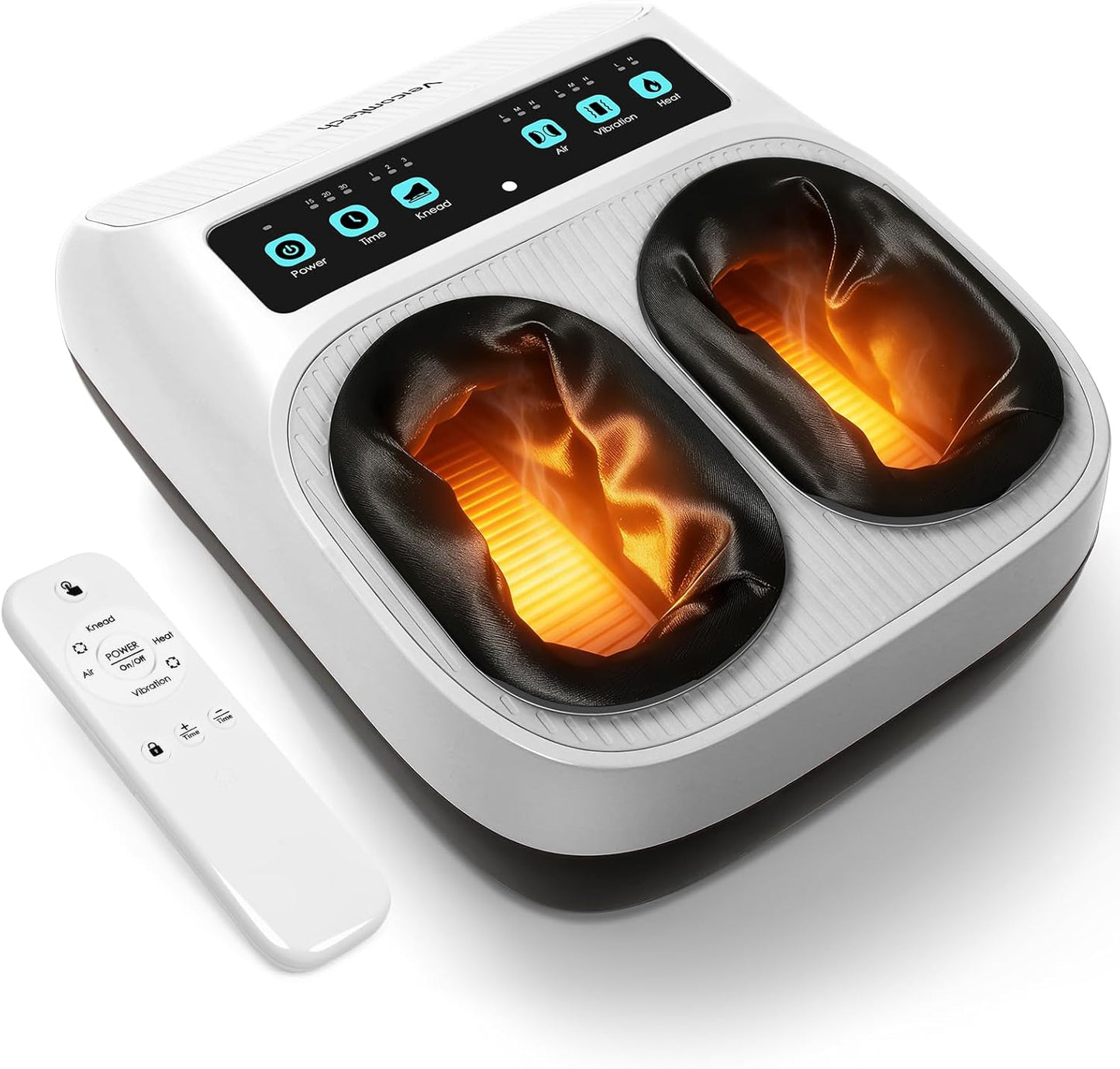 Foot Massager with Heat, Electric Foot Massager Machine for Plantar Fasciitis Neuropathy with Remote Control, Adjustable Vibration and Compression (White)
