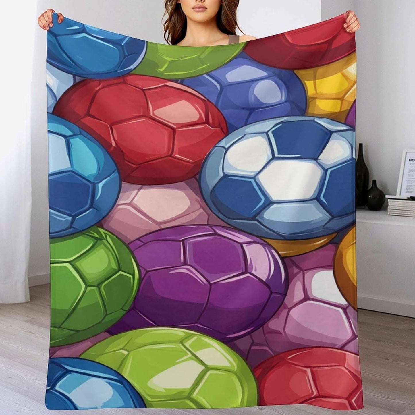 Football Colorful Socer Ball Throw Blanket for Couch Bed Plush Cozy Fuzzy Flannel Blanket for All Season 30"x50"