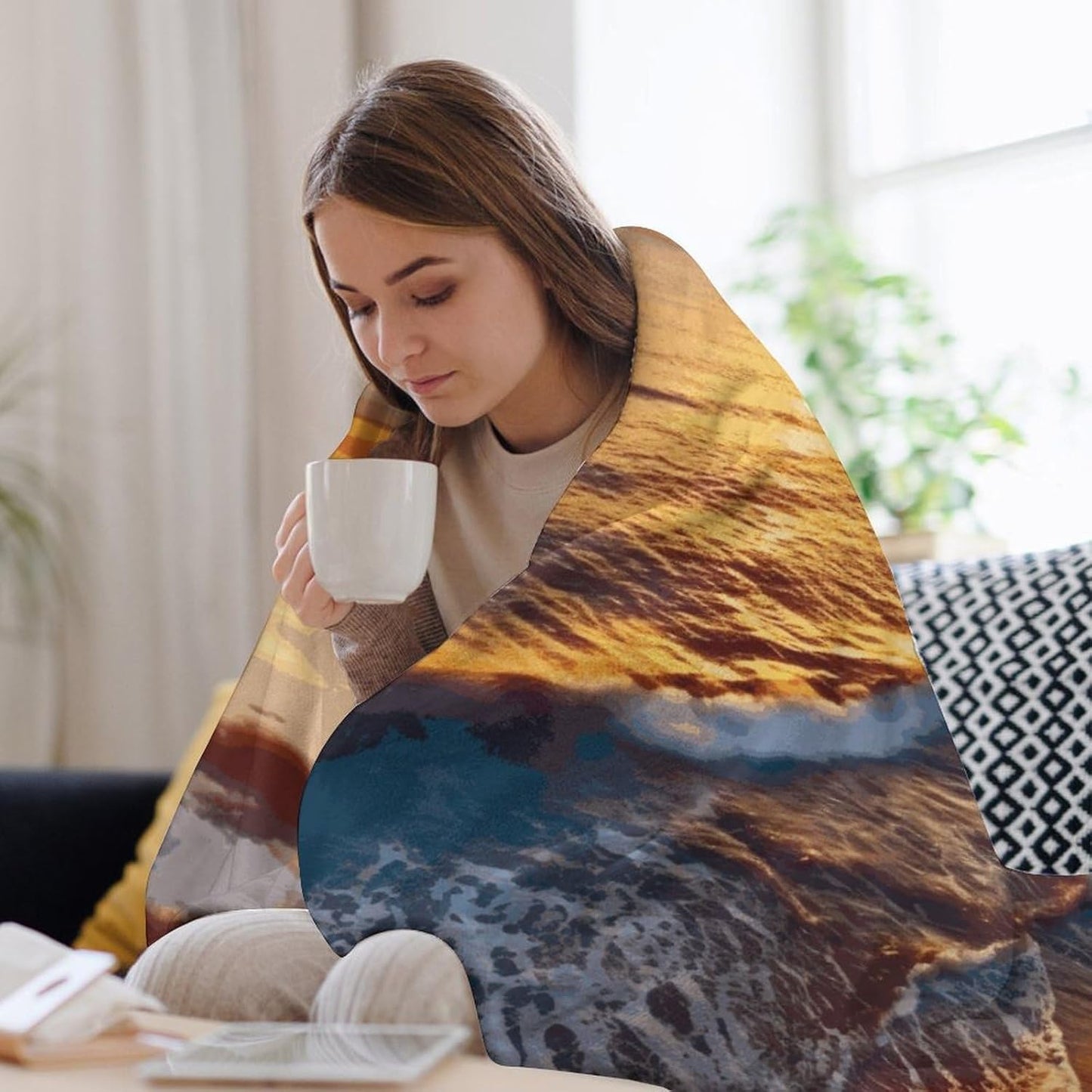 Seaside Sunset Blanket Super Soft Lightweight Throw Blanket Cute Cozy Warm Bed Blanket Decorative Fuzzy Blanket All-Season Home Decor Gift for Sofa Couch Living Room 50"*60"（130 * 150cm）