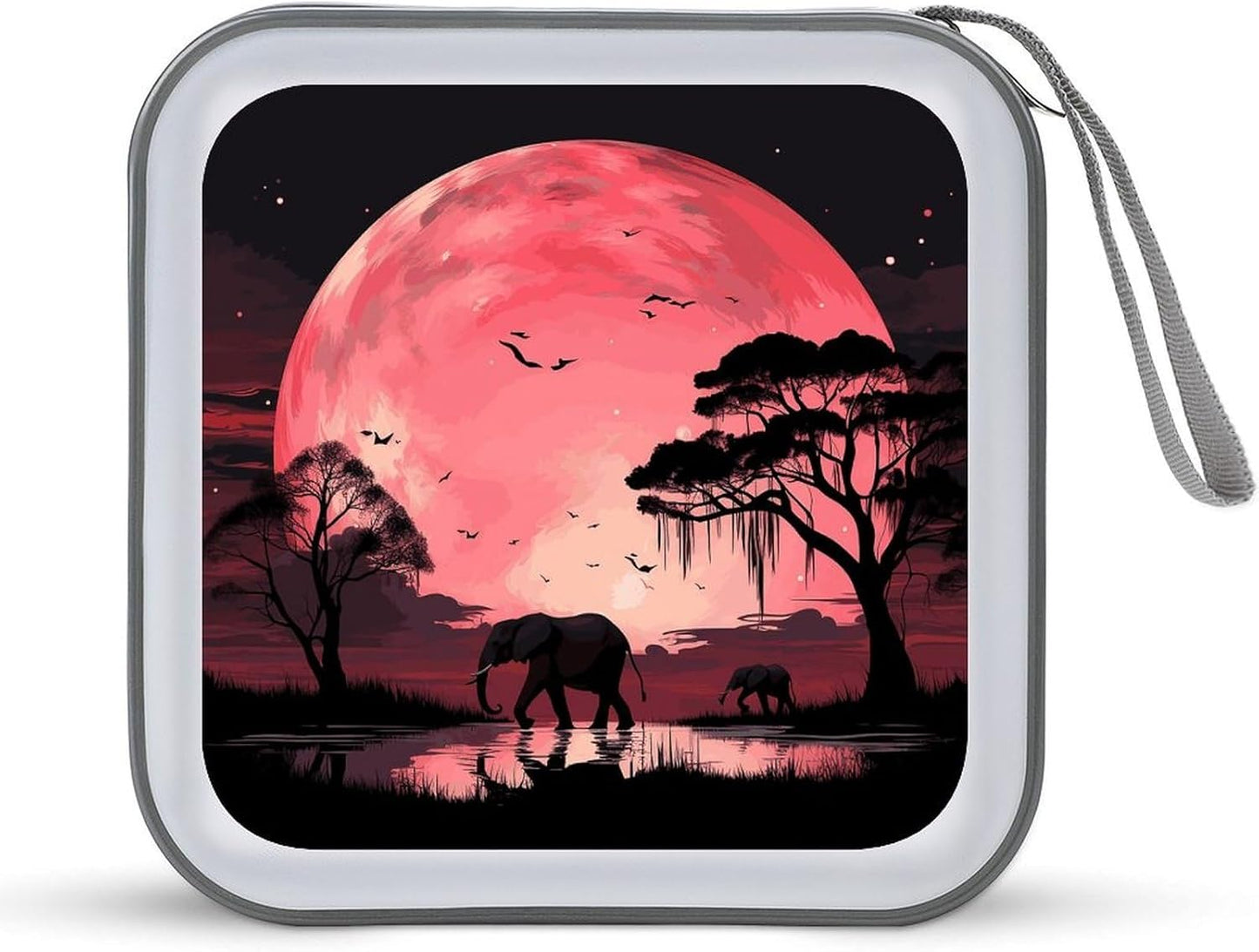 Pink Moon Elephant CD Case 40 Capacity Case Zipper CD Collection Bag with Handles Cover DVD Storage Hard Plastic DVD Disc Cases Storage Binder for Car Home Office Travel