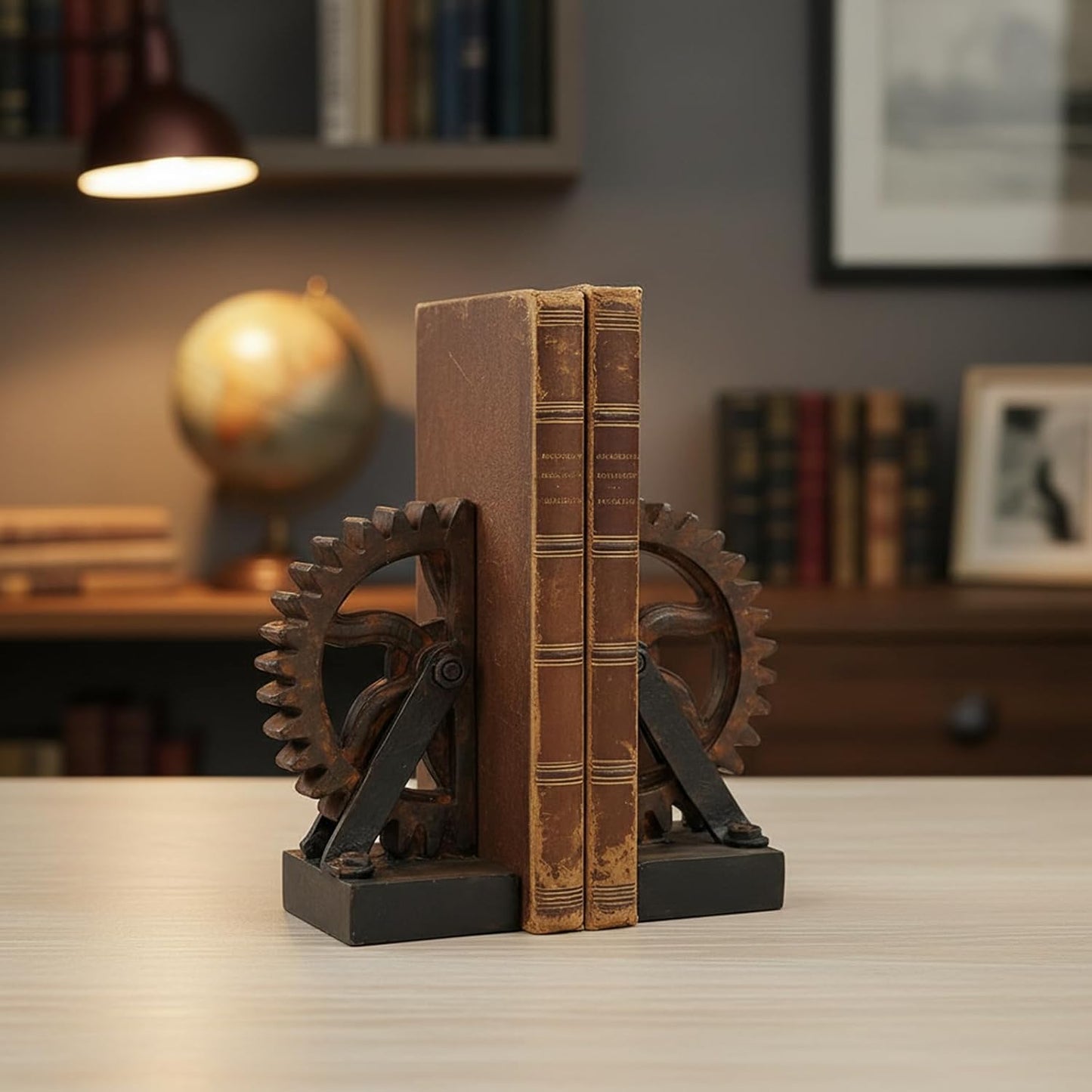 Braxio Decorative Bookends Industrial Gear - Set of 2 Steampunk Heavy Duty Non-Slip Book Supports for Shelves Desktop Book Ends for Office Library Desk Vintage Home Decor 4.7 x 3.5 x 7 Inch