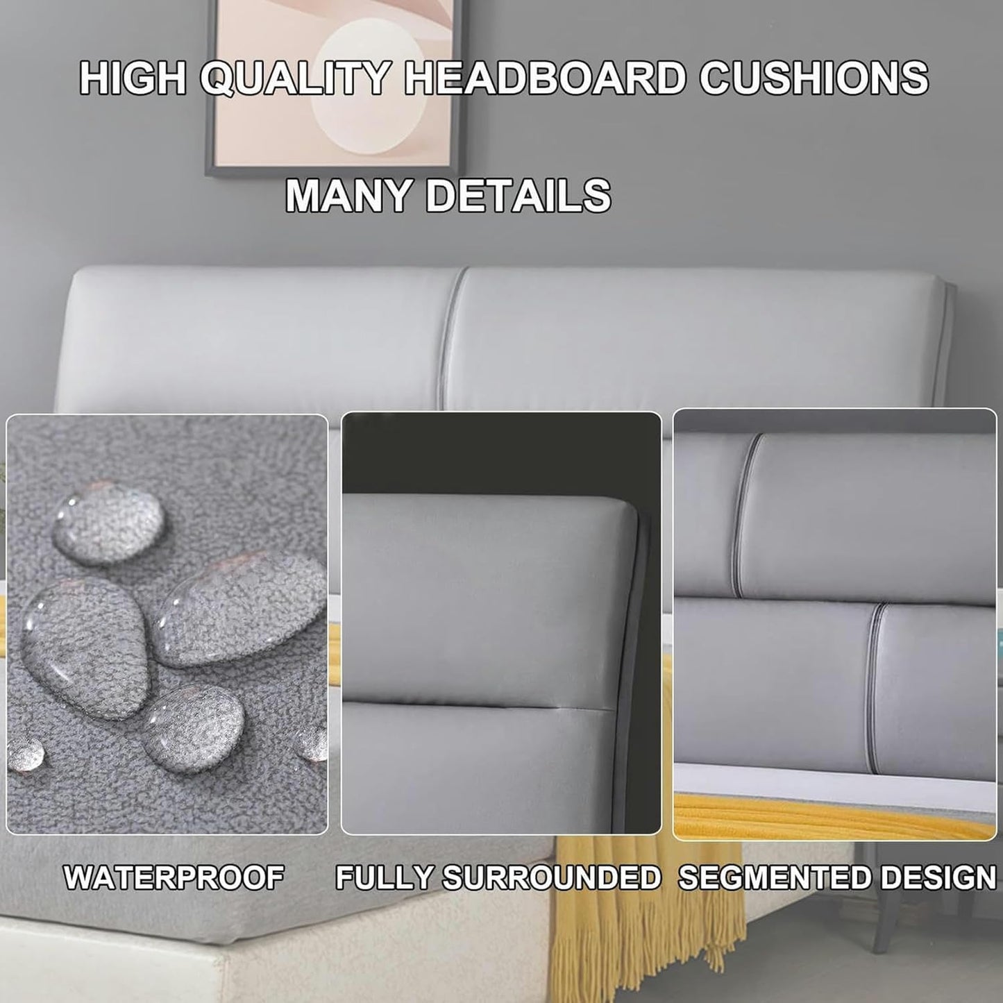 AMNOOL Reading Bed Rest Pillow Large Backrest Headboard Cushion Pillowboard Wedge Upholstered Adult Shoulder Lumbar Support Bolster for Dorm Room Daybed, Gray