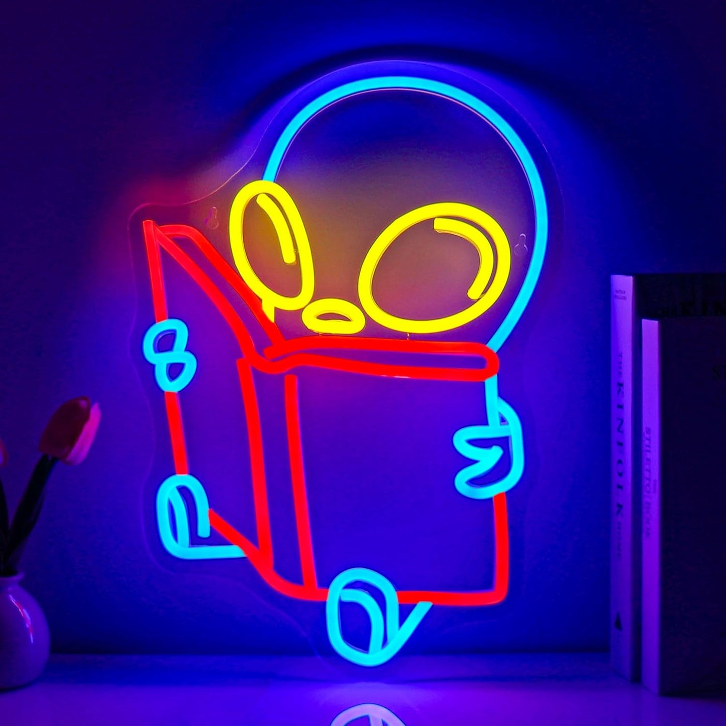 Alien Reading Book Neon Sign, Neon Signs for Wall Decor Neon LED Signs Room Neon Light Up Signs Home Decor