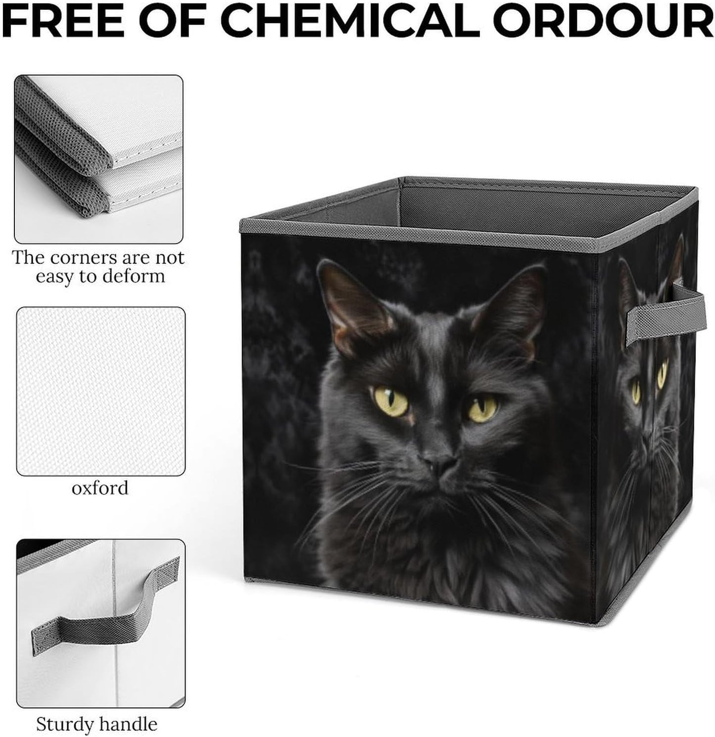 A Black Cat on A Black Background Storage Bins with Handles Fashion Large Storage Cubes Sturdy Foldable Storage Boxes Space-Saving Storage Baskets for Home Office Clothes Closet Organizers
