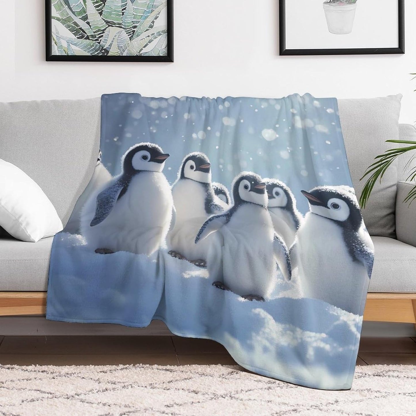 Penguins Snowy Printed Throw Blanket for Couch Bed Plush Cozy Fuzzy Flannel Blanket for All Season 30"x40"