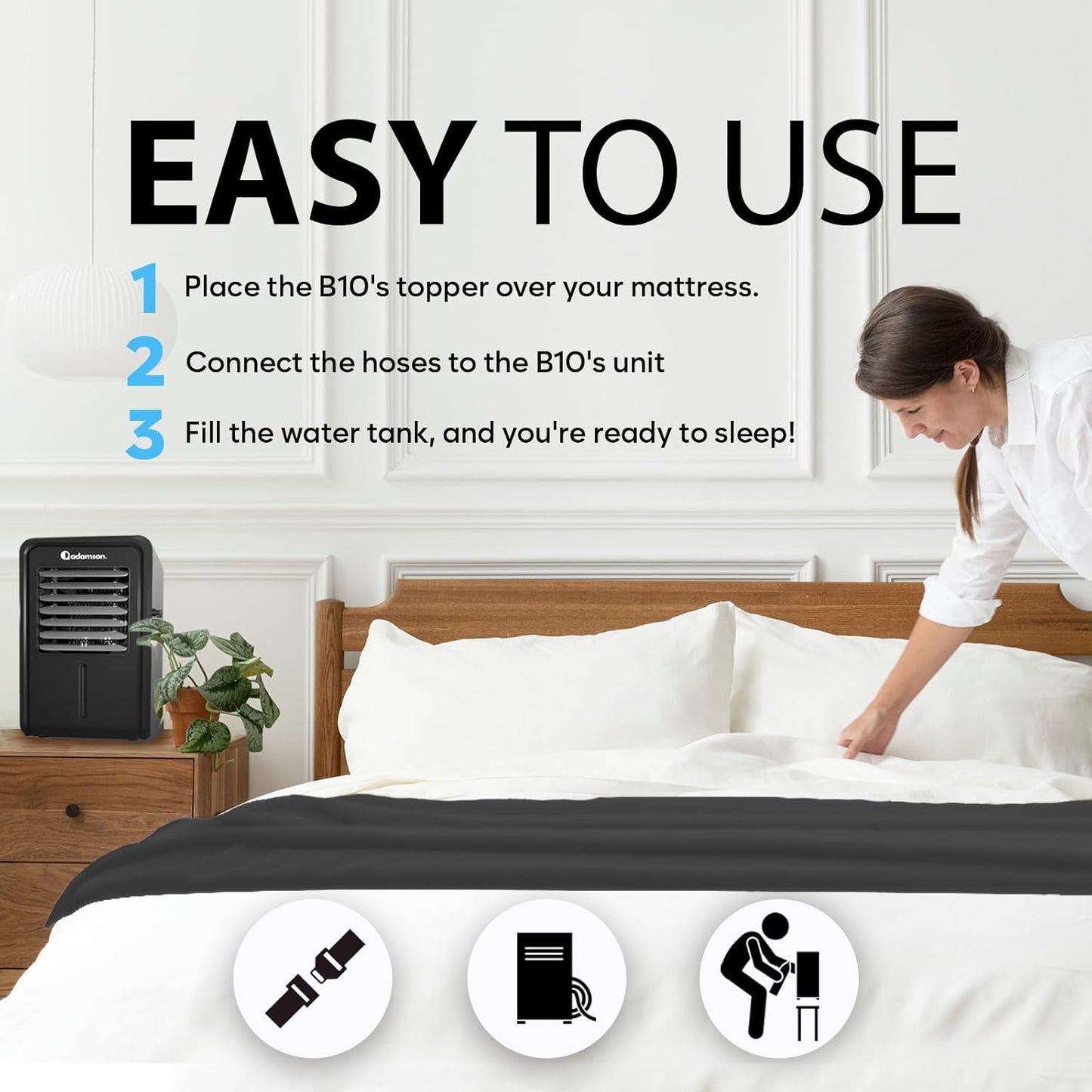 Adamson B10 Midnight Bed Cooling System - Twin 75” L x 39” W - New - 100% Cotton Mattress Cooling Bed Pad for Night Sweats - Ideal for Hot Sleepers - 5-Year Assurance