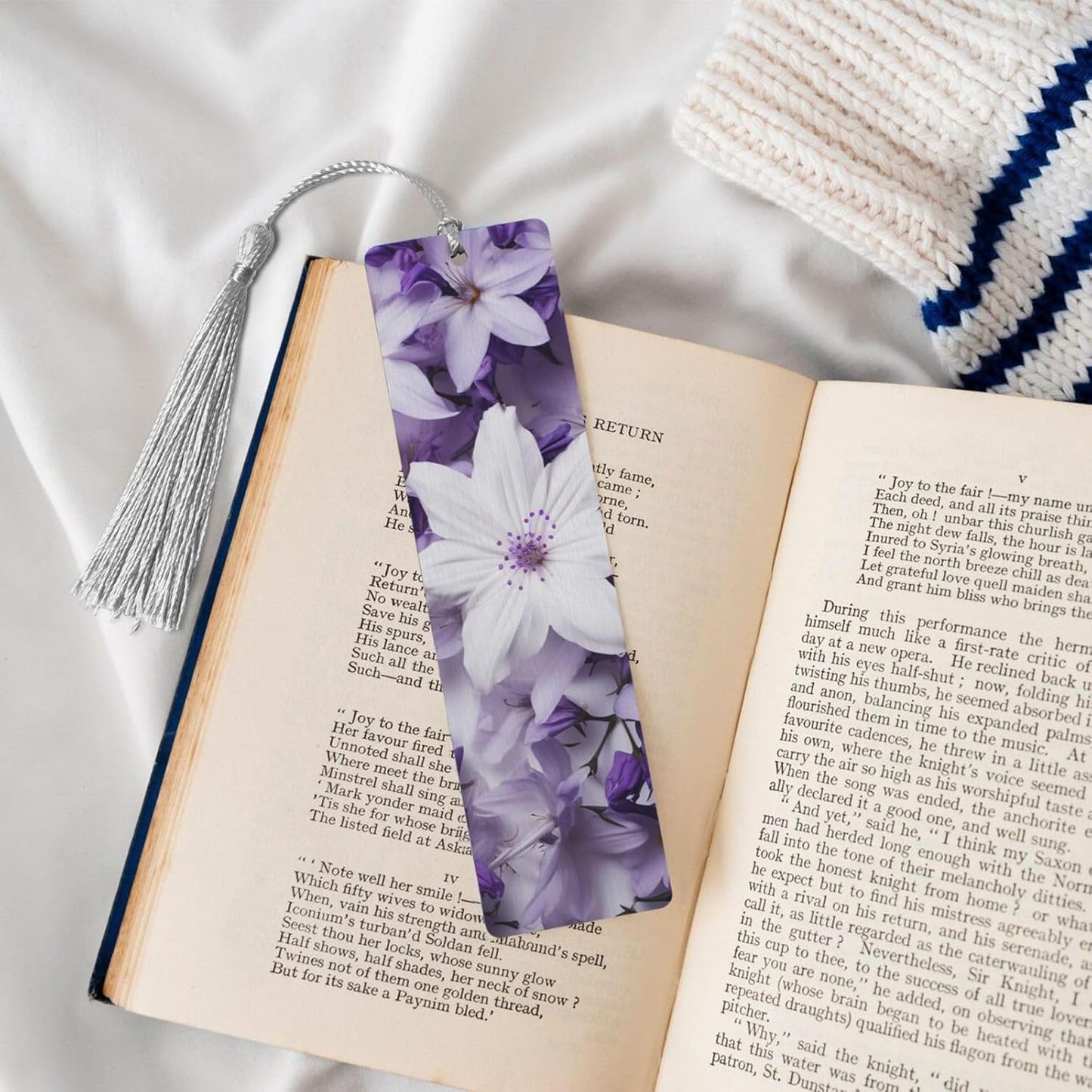 Small Purple Flower Bookmarks Gifts for Women Men, Wooden Bookmarks for Book Lovers, Vintage Book Marks Ornaments with Tassel, Unique Personalized Reading Page Markers Gray