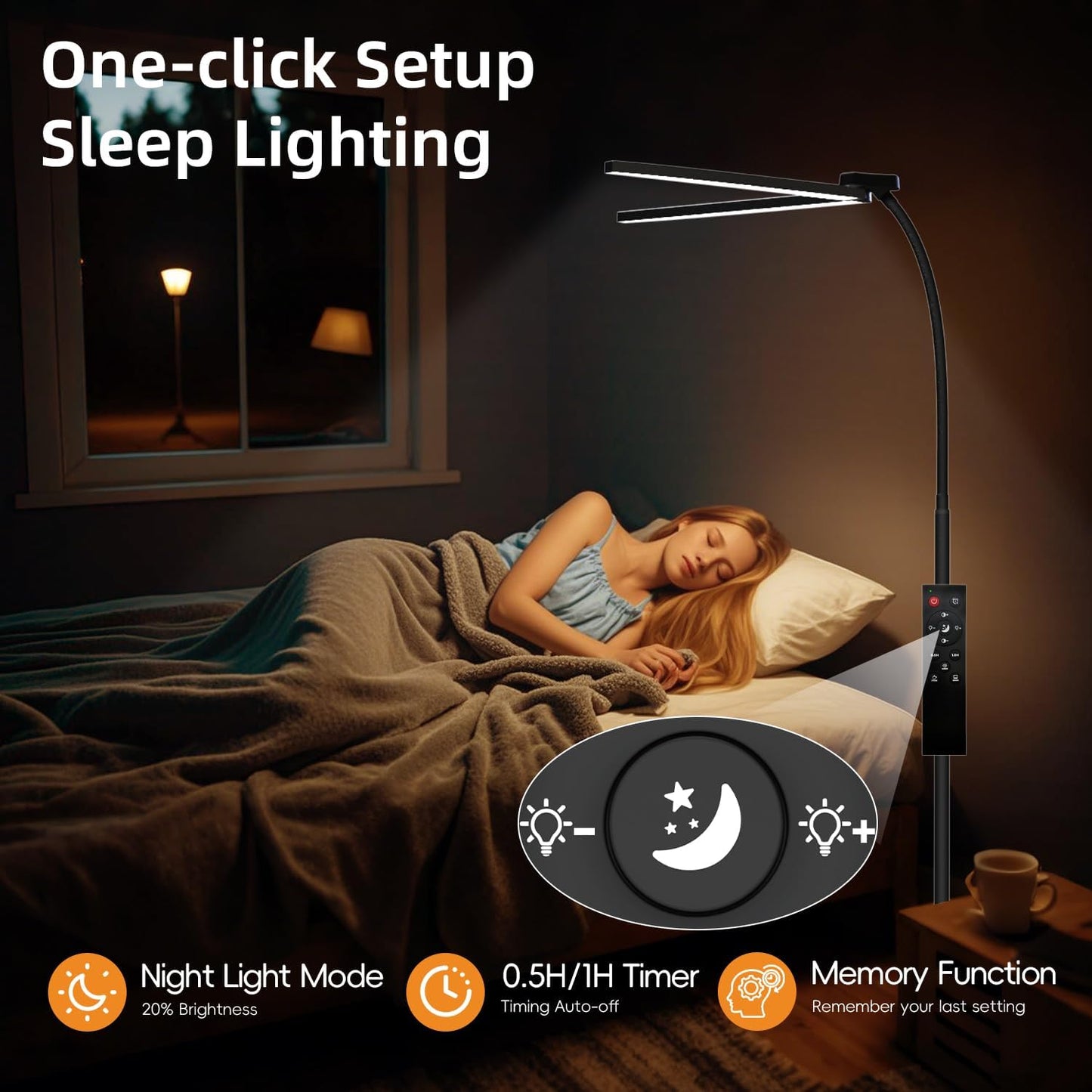 24W/2400LM Dual Head LED Floor Lamp for Office, Ultra Bright Reading Standing Task Lamp, Adjustable Panels with Remote, No Glare Puzzle Light for Tattoo, Piano, Sewing, Lash, Craft
