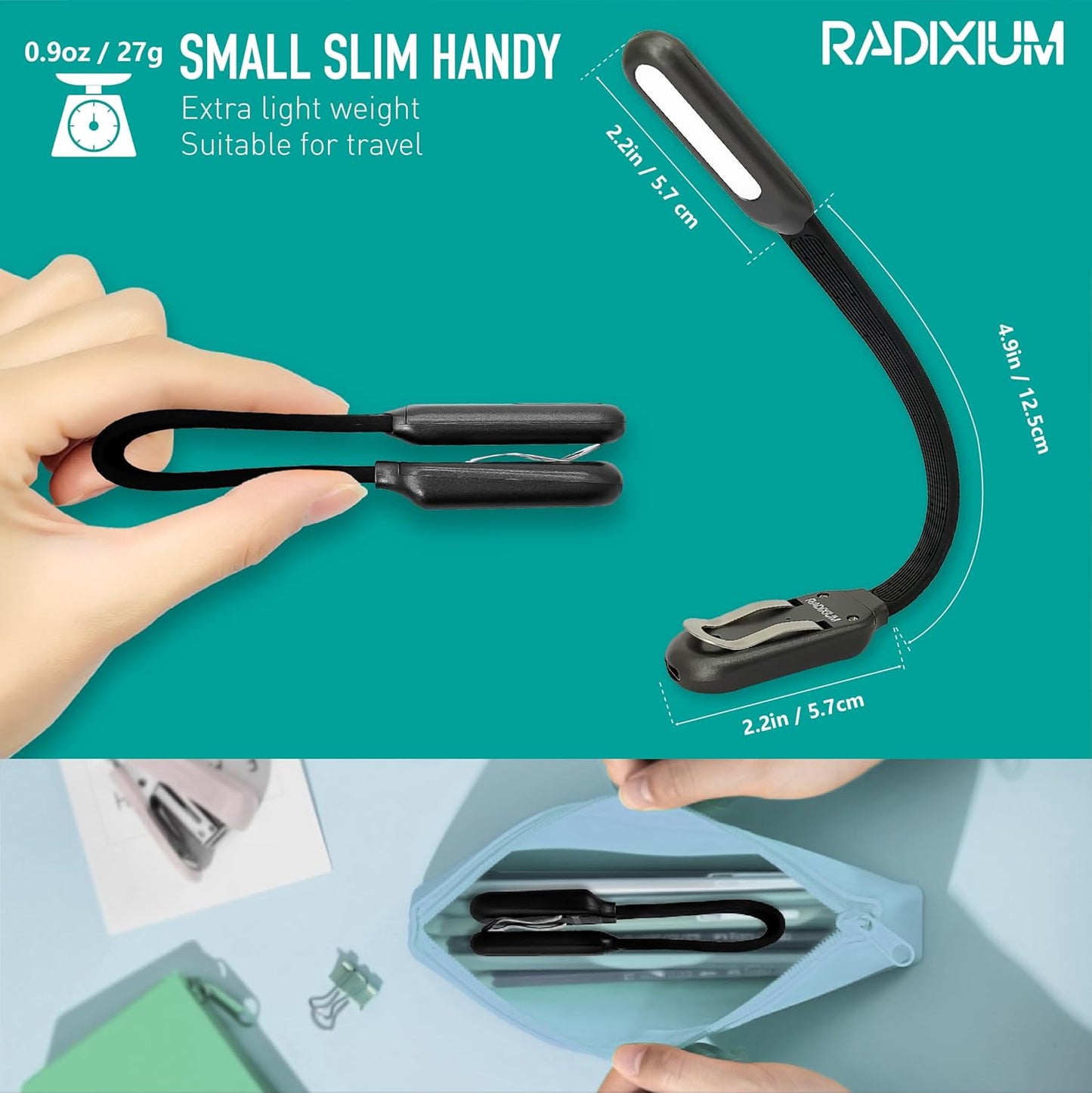 Slim Rechargeable Book Reading Light, Eye Caring LED with 4 Color Temperatures, Portable Clip on Book Light for Reading in Bed & Travelling. Prefect Elegant White Gift for Book Lover.(Grey)