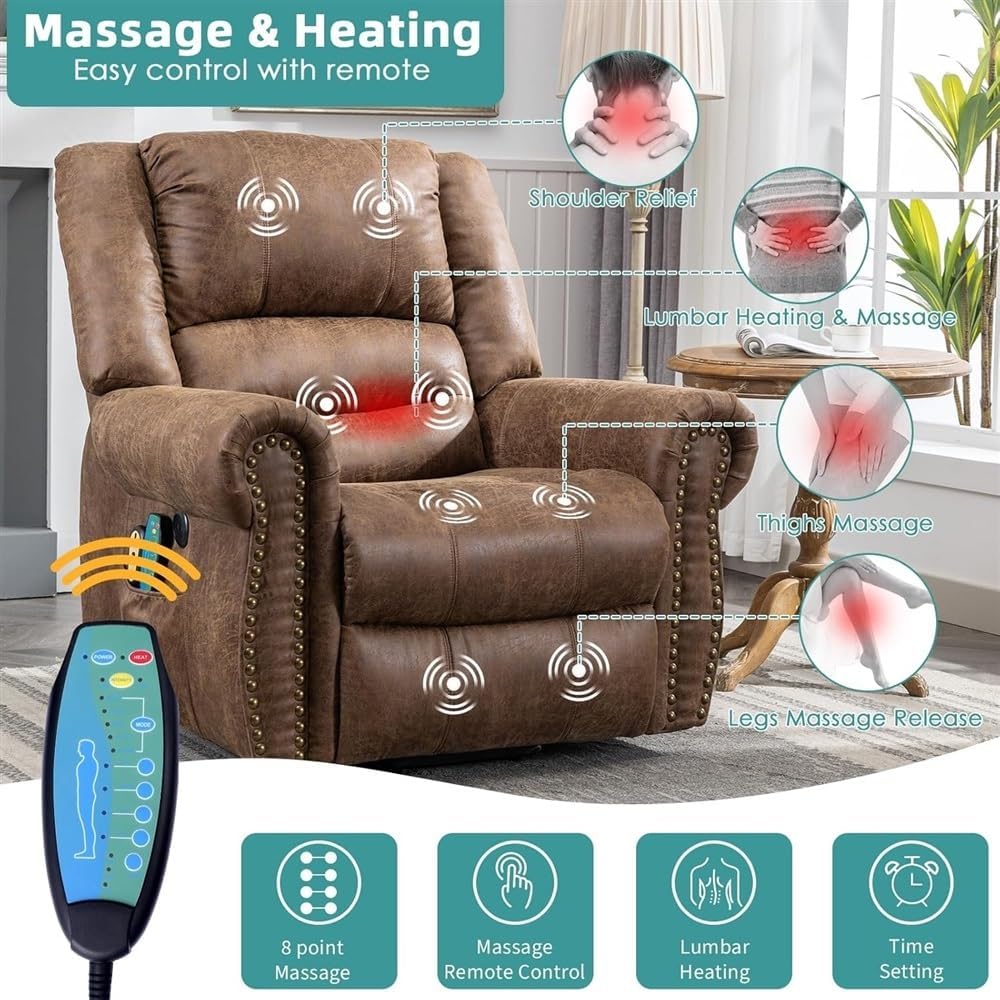 Power Lift Recliner Chair with Heat and Massage, Electric Leather Recliner with USB Port, Adjustable Lift Chair with Remote Control and Side Pockets for Living Room