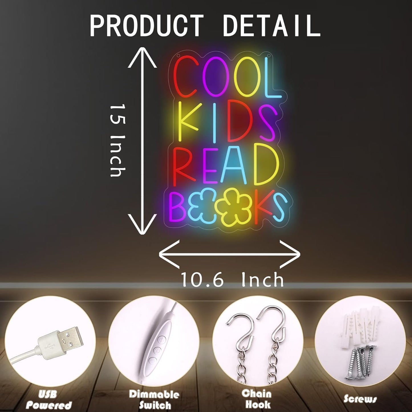 Cool Kids Read Books Neon Sign, Reading Light for Kids, Library Lamp for Bedroom, Classroom & Library Decor, LED Neon Wall Sign for Teachers and Students, Back to School Gift