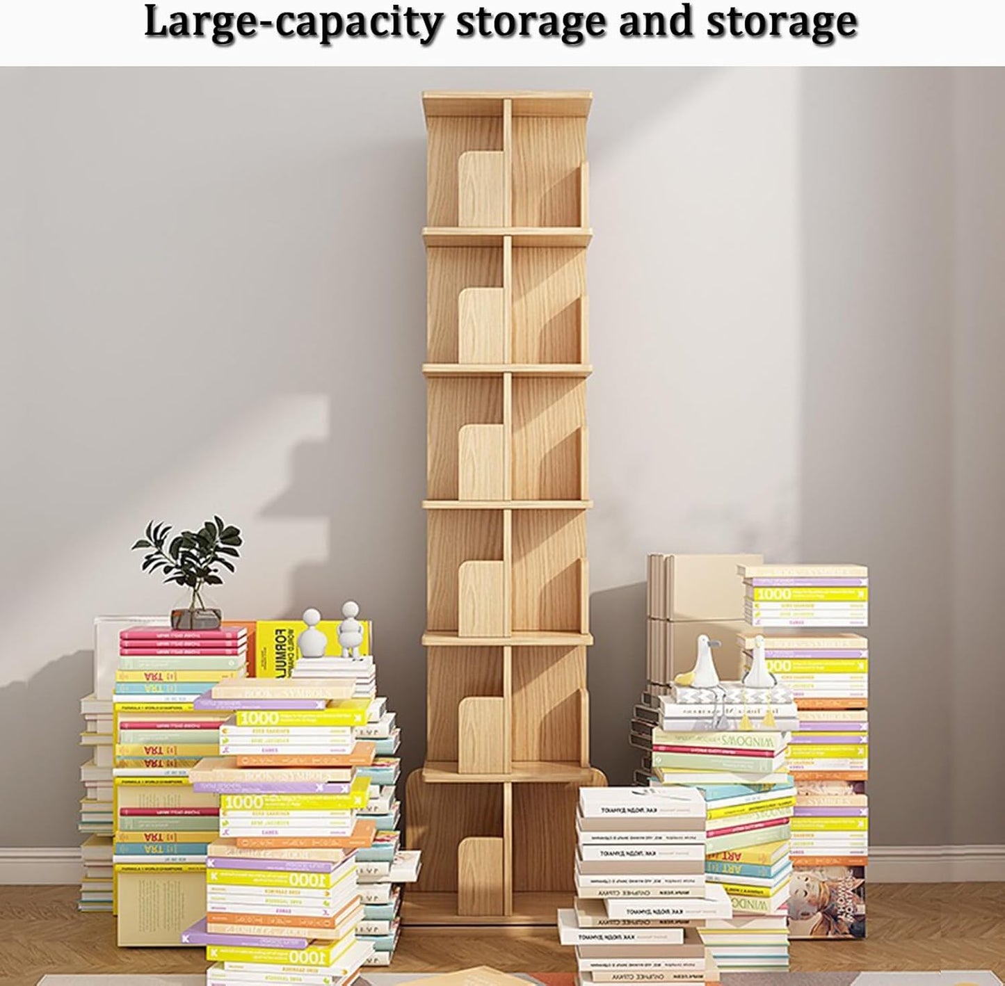 YVYKFZD Rotating Bookshelf, 360° Spinning Bookcase, Floor Standing Display Storage Rack, Wood Corner Book Shelf Organizer, for Small Space, Bedroom, Living Room(White B,2 Tier H 66cm/25.9")