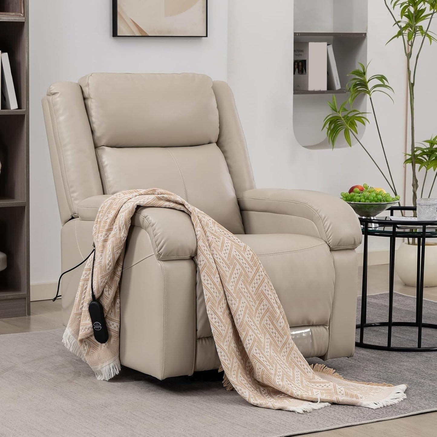 Power Lift Recliner Chair with Two Cup Holders Extended Footrest USB Type-C Charge Ports Electric Lay Flat Reclining Chairs for Living Room Bedroom Meeting