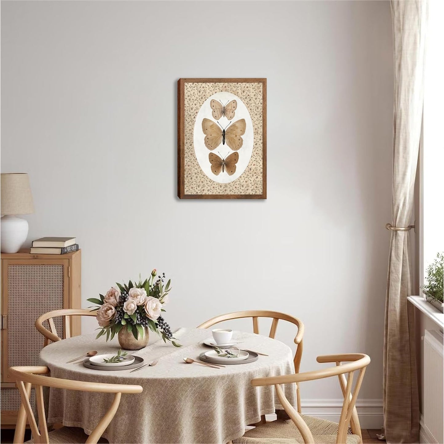 Butterfly Wall Art Prints Nature Vintage Preppy Moth Canvas Gifts Posters Wall Decor Dark Moody Insect Artwork Small Cottagecore for Bedroom Bathroom Kitchen Office Hoom Decor 8x10inch Wood Framed