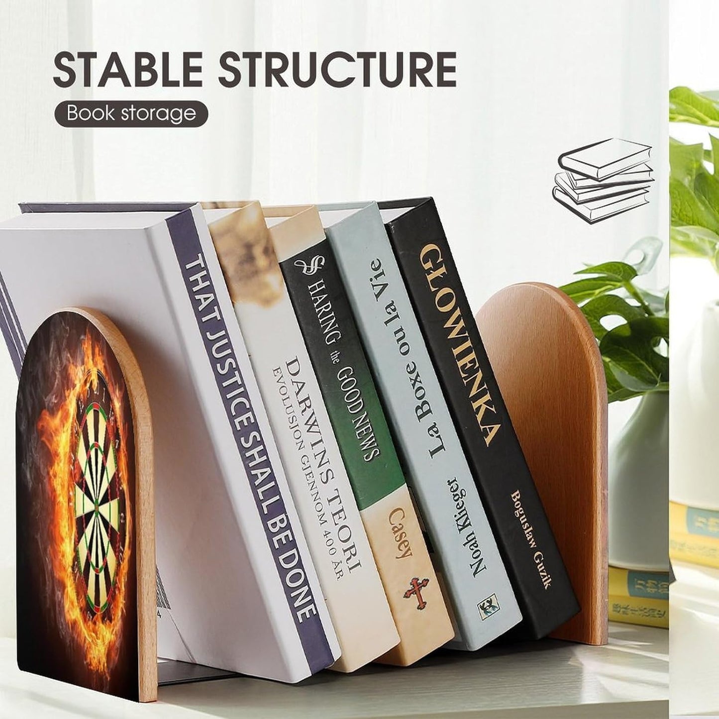 Dart Board Wooden Bookend Non-Slip Book Ends Heavy Duty Book Stopper with Metal Base Books Holderd Decorative Bookends Stands Firmly for Office Supplies