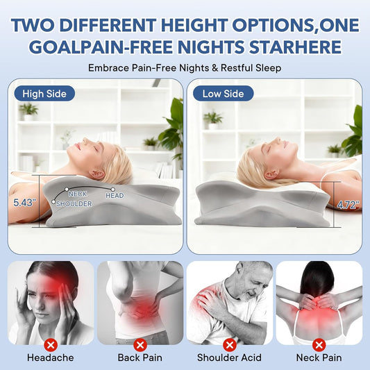 Cervical Pillow for Neck and Shoulder,Contour Memory Foam Pillow,Ergonomic Neck Support Pillow for Side Stomach Back Sleepers with Skin-Friendly Pillowcase (White)