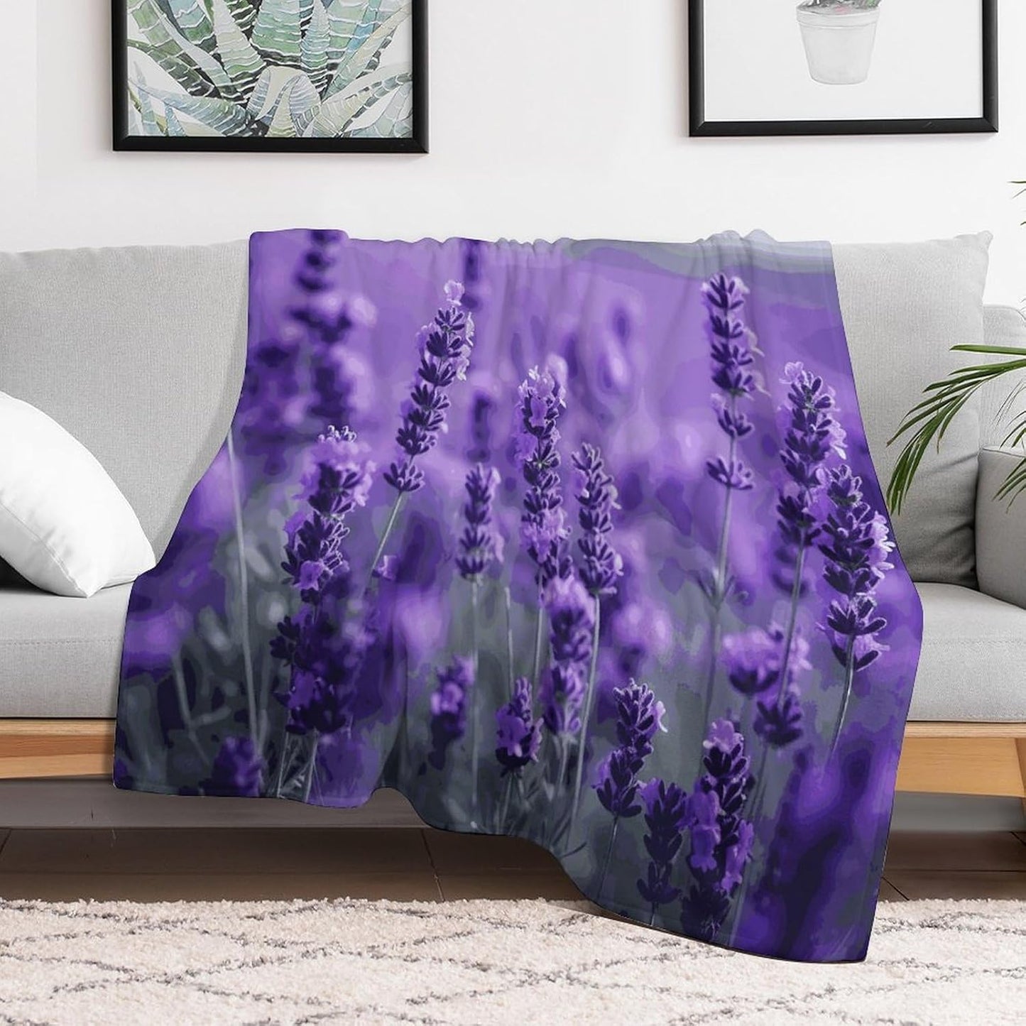 Purple Lavender Blanket Super Soft Lightweight Throw Blanket Cute Cozy Warm Bed Blanket Decorative Fuzzy Blanket All-Season Home Decor Gift for Sofa Couch Living Room 60"*80"（150 * 200cm）