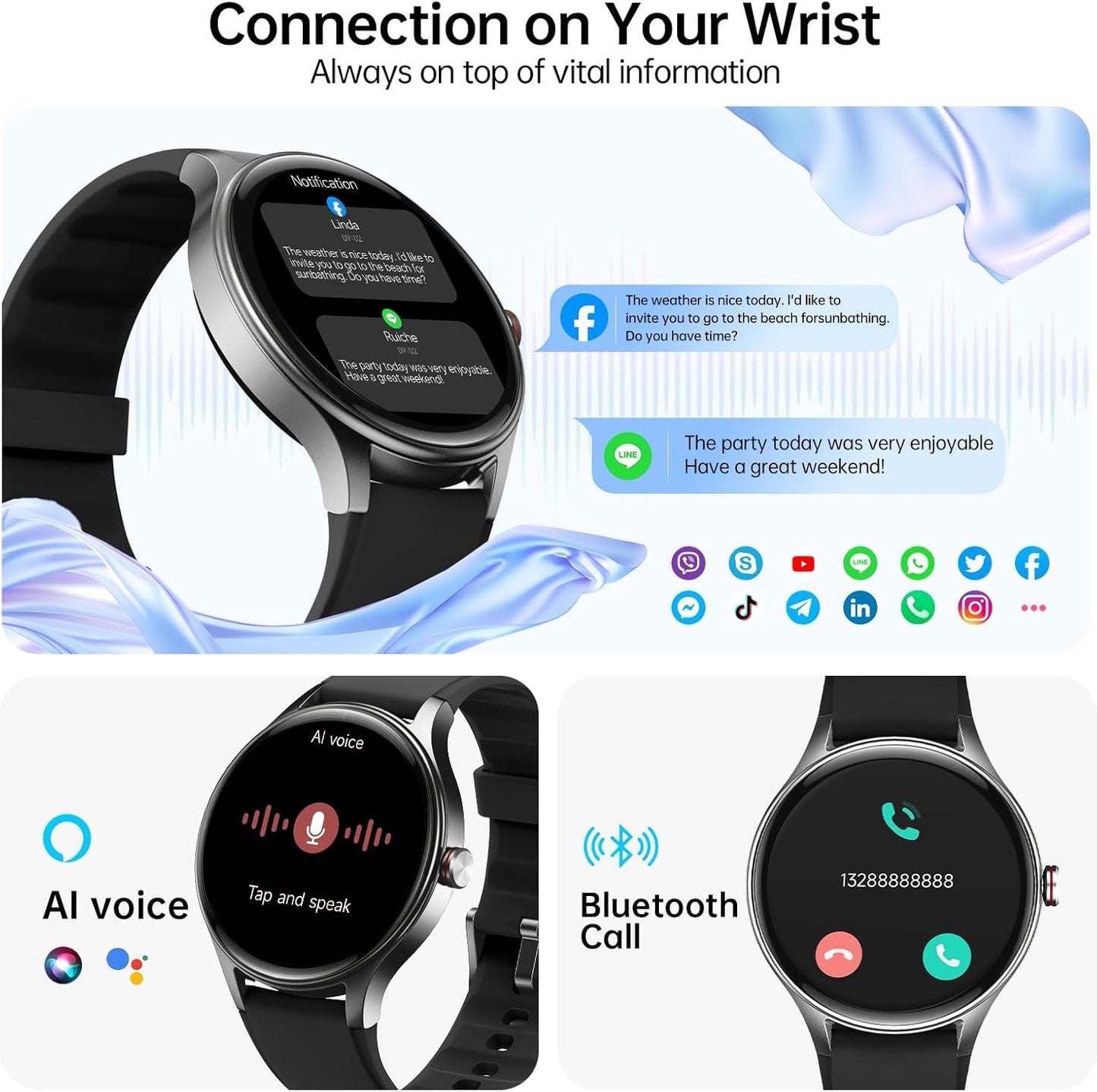 Smart Watch for Men,1.57inch AMOLED Touchscreen Fitness Watch for iPhone & Android,Heart Rate/Sp02/Sleep Monitor,110+ Sport Modes IP68 Waterproof Bluetooth Calls,2 Bands (Black, 1.57)