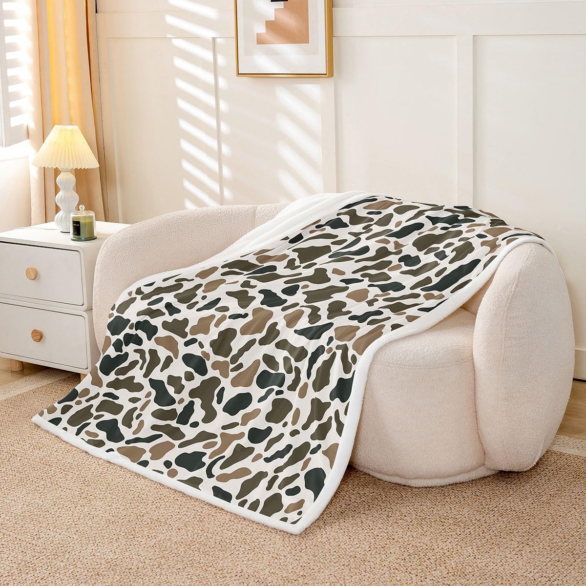 Feelyou Camo Throw Blanket Black White Soft Fleece Sherpa Cozy Fuzzy Plush Warm Wild Hunting Fuzzy Plush Throw Farmhouse Cabin Rustic Baby 30"x40" Animal for Bed Couch Living Room