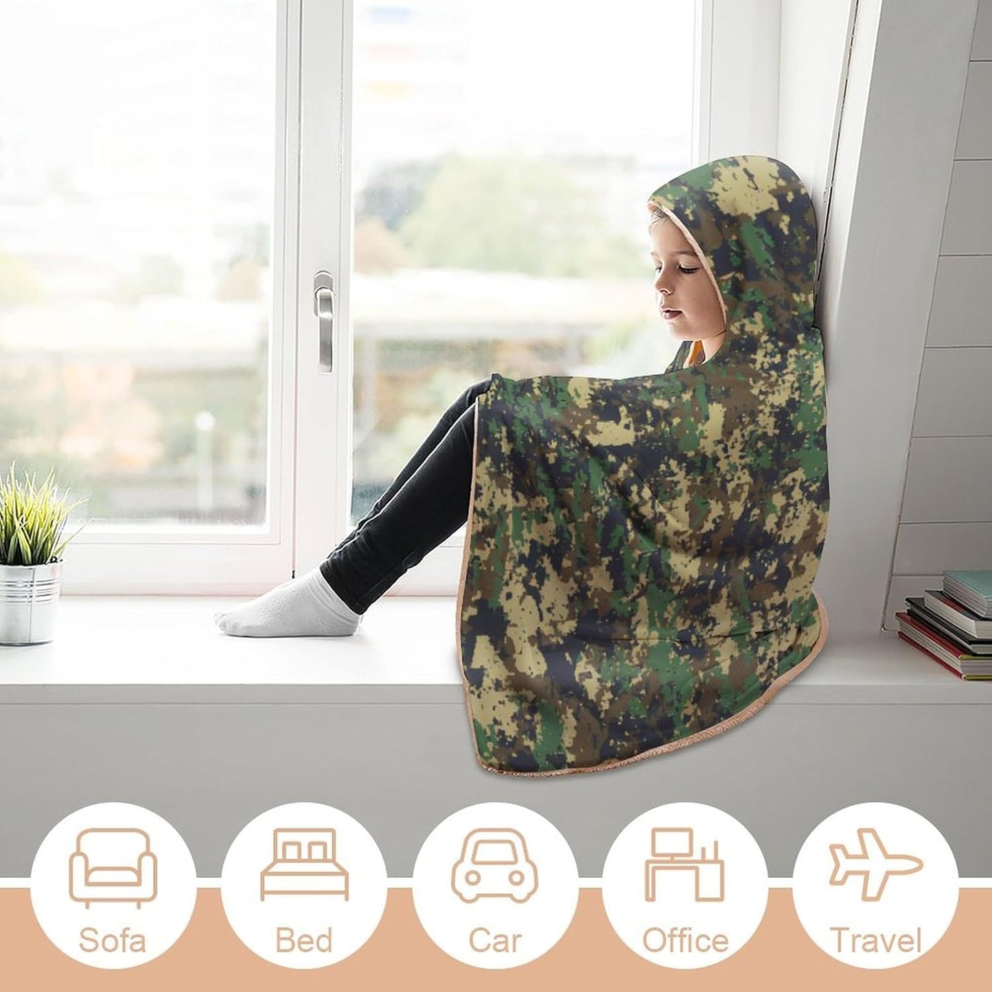 Camouflage Hooded Blankets Soft Warm Fuzzy Plush Camo Wearable Blanket Fashion Decorative Flannel Fleece Blanket for Adult Kids-C1-60x80