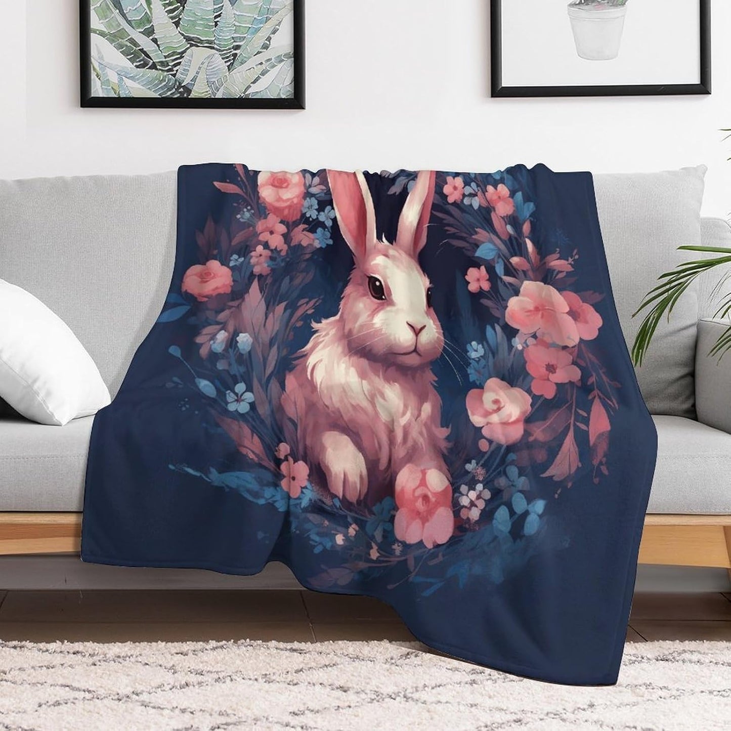 Rabbit in Garland Throw Blanket for Couch Super Soft Warm Lightweight Throw Blankets Cozy Flannel Bed Blanket Cute Decorative Blankets for All Seasons Home Decor Gift 30"*40"（76 * 100cm）