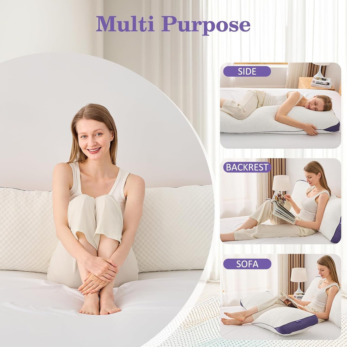 HOMELAB Adjustable Shredded Memory Foam Body Pillow Bundle with Mulberry Silk Pillowcase, Cooling Long Pillow Full Support for Side Sleepers, Back, Hip & Leg Comfort, 1 Pack 20"x52"