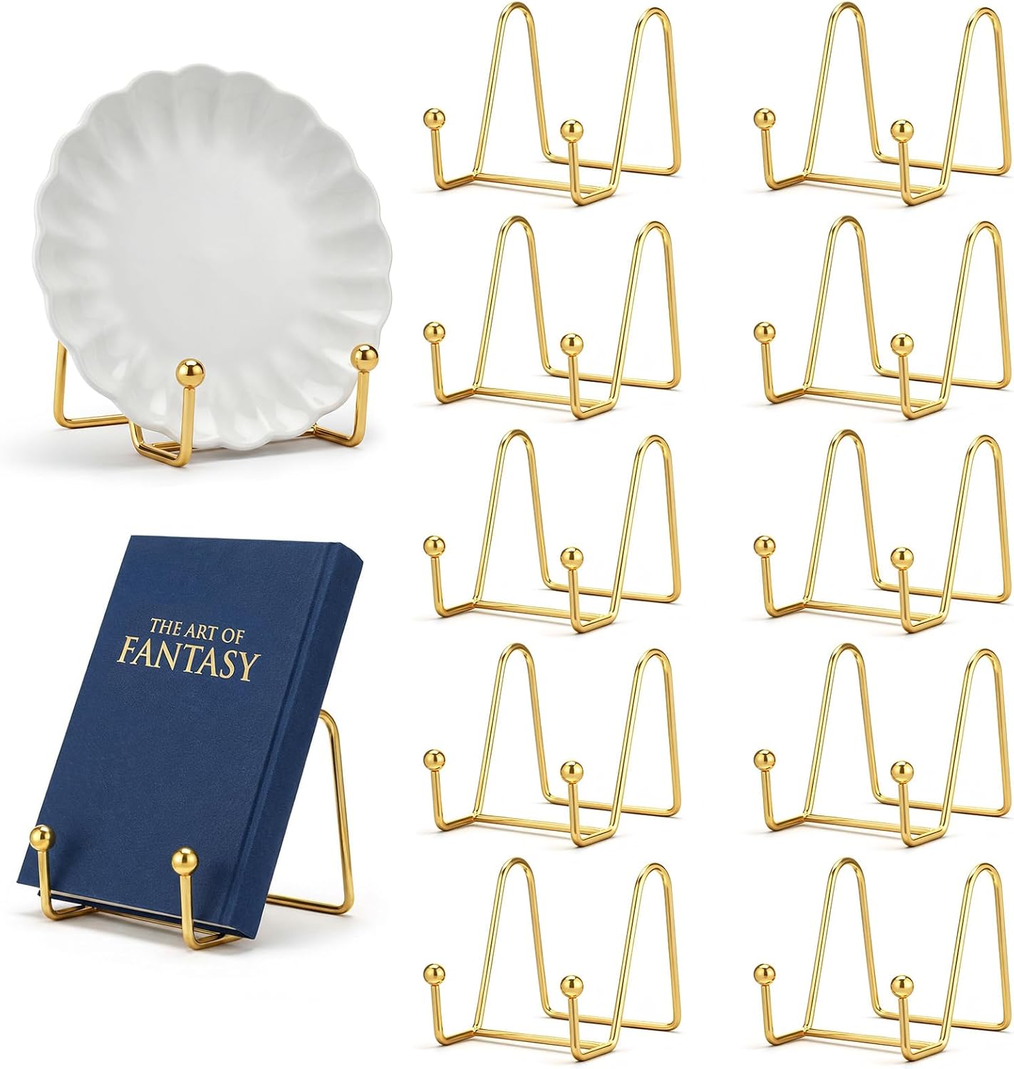 12 Pcs 3 Inch Gold Plate Stand, Decorative Plate Holder Metal Tabletop Picture Frame Stand for Photo Frames, Pictures, Book, Plates