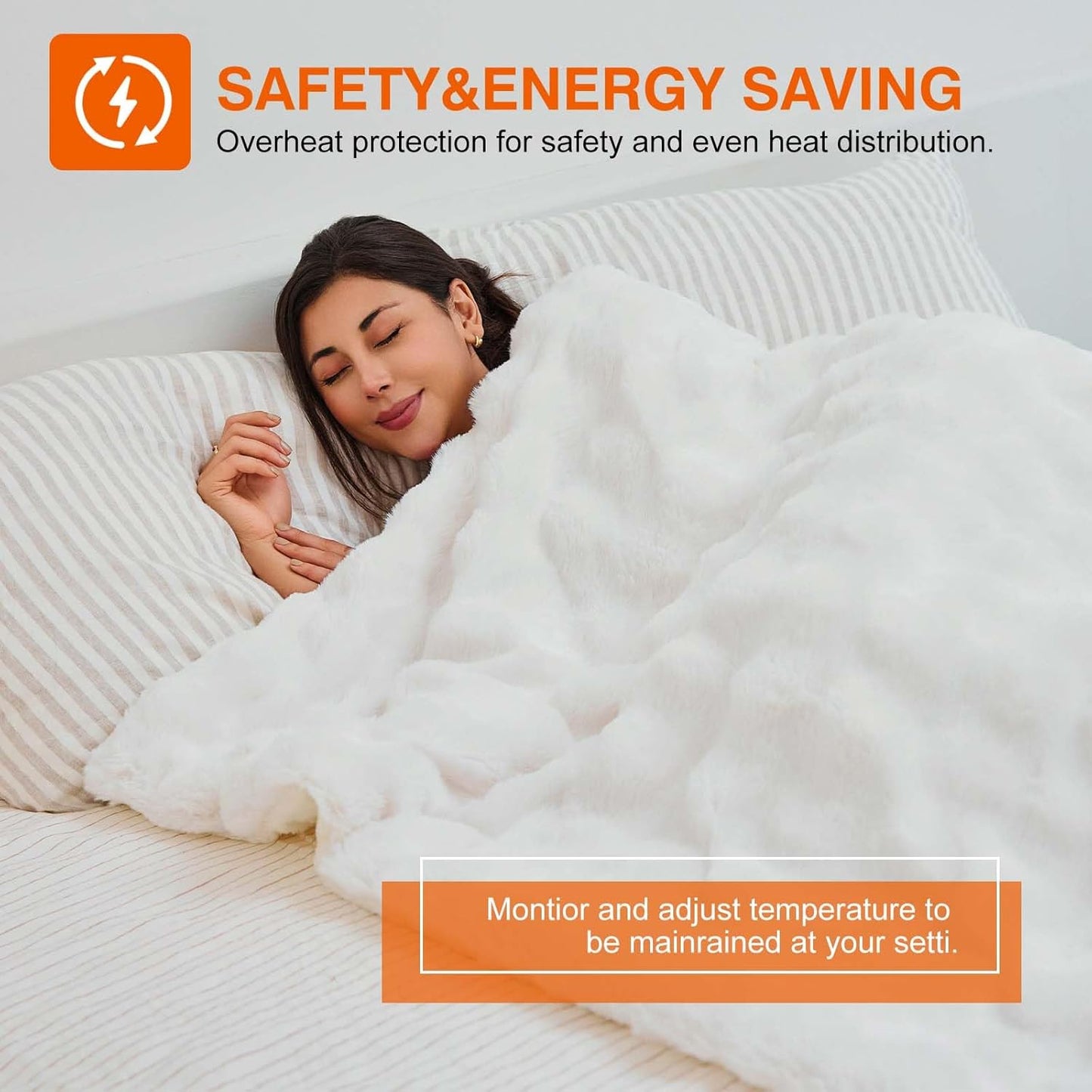 Heated Blanket Throw with 6 Fast Heating Levels,4 Hours Auto-Off,50x60 Cozy Faux Rabbit Fur Bubble Washable Electric Blanket with Overheating Protection,ETL Certification（Cream）